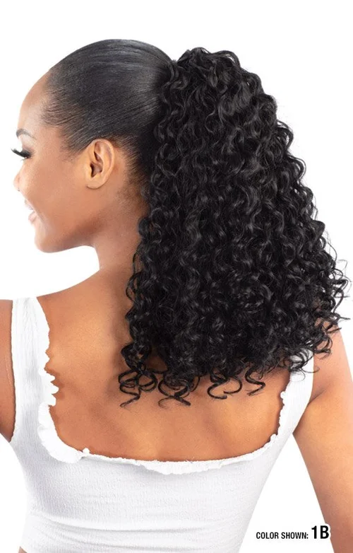 "Shake-N-Go Organique Burmese Wave 18-inch weaving hair in deep curly wave pattern, shown in a rich burgundy shade, packaged with product label."