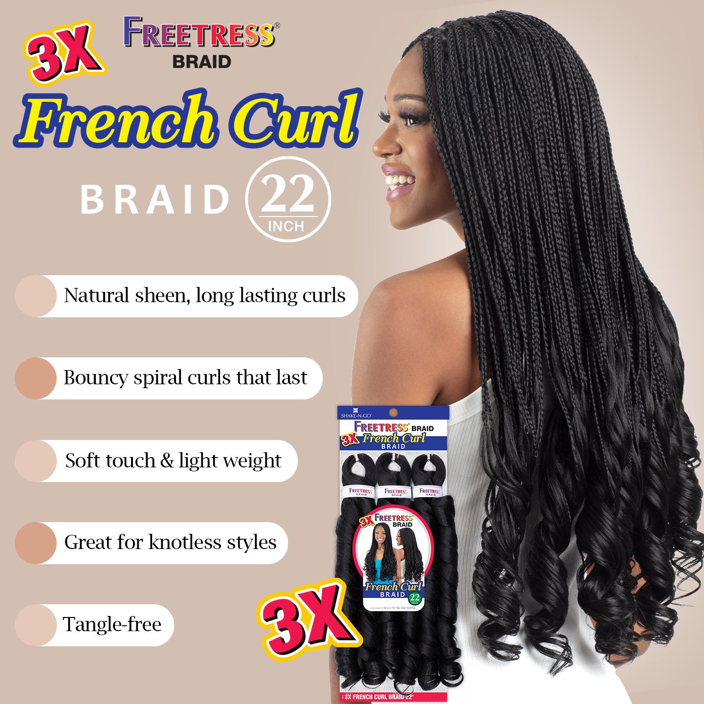 Freetress crochet hair - 3X FRENCH CURL BRAID 22