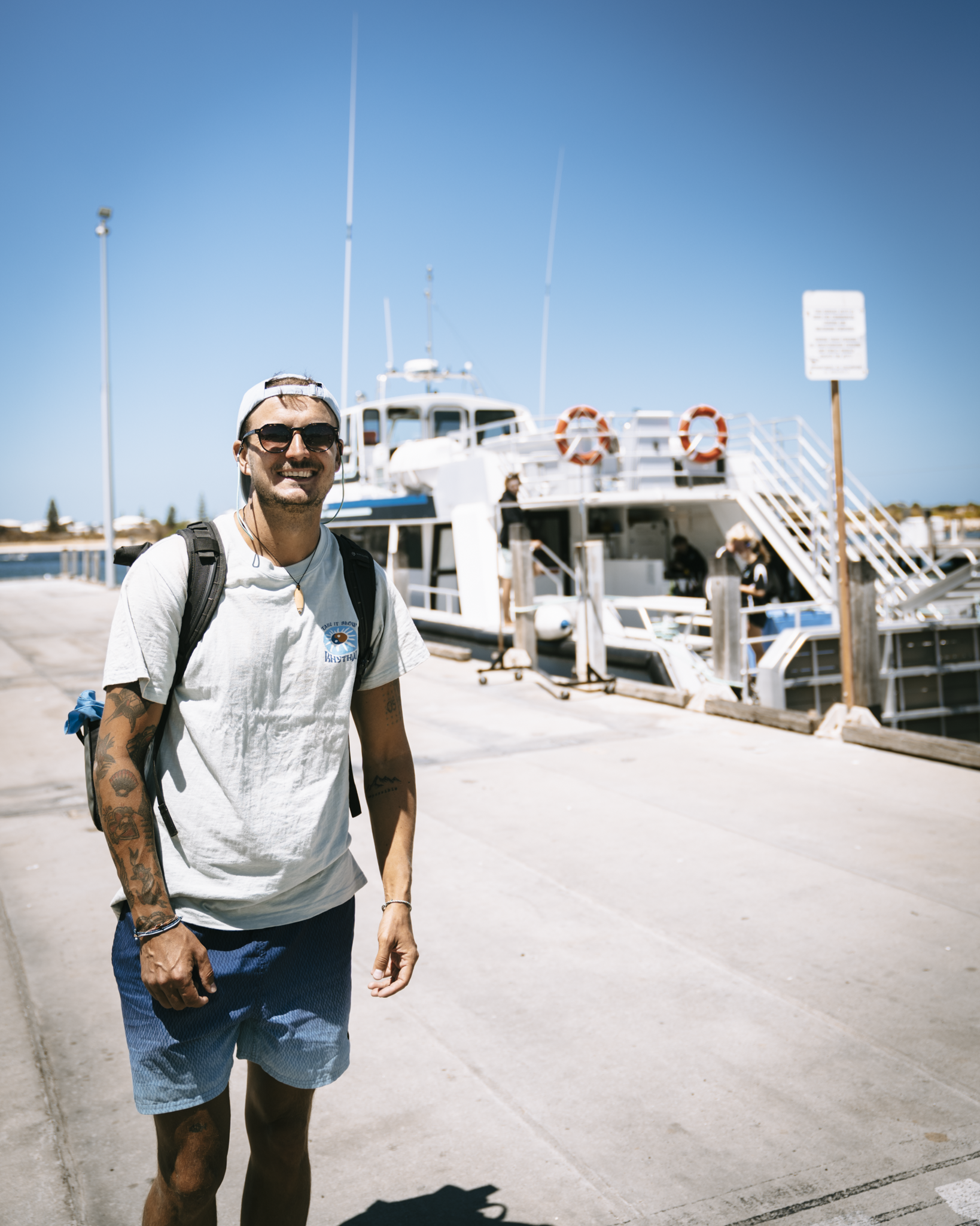 MV High Voltage at the marina before departure with Jurien Bay Oceanic Experience in Jurien Bay, Western Australia.