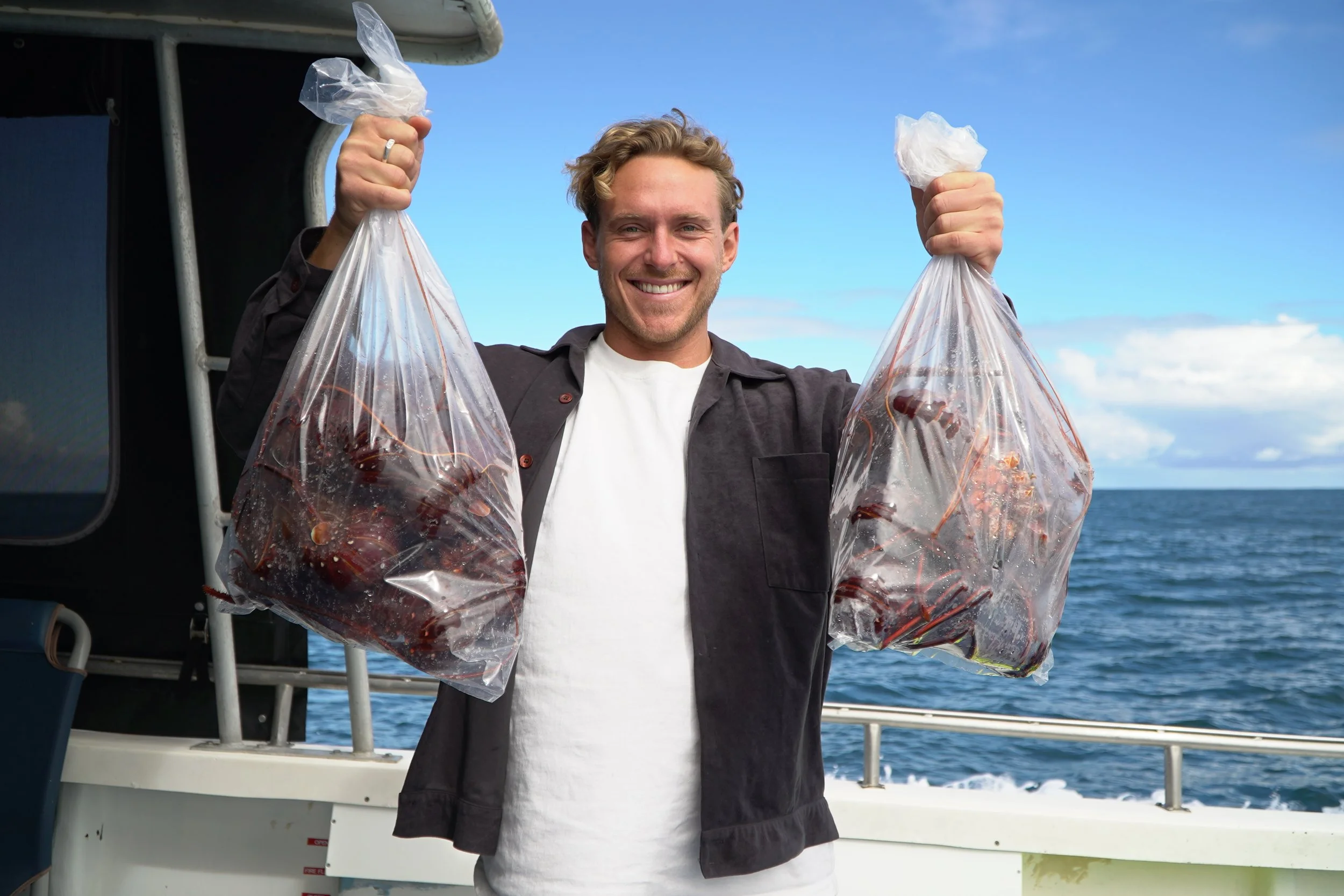 Commercial western rock lobster catch aboard a tour in Jurien Bay.