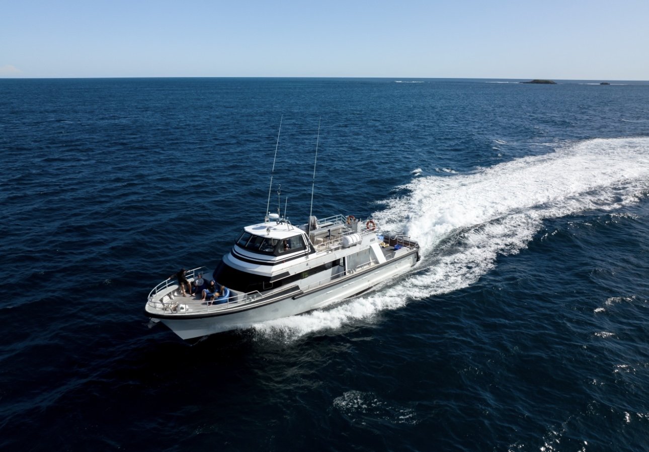 Tour vessel travelling through the waters of the Jurien Bay Marine Park, Western Australia.