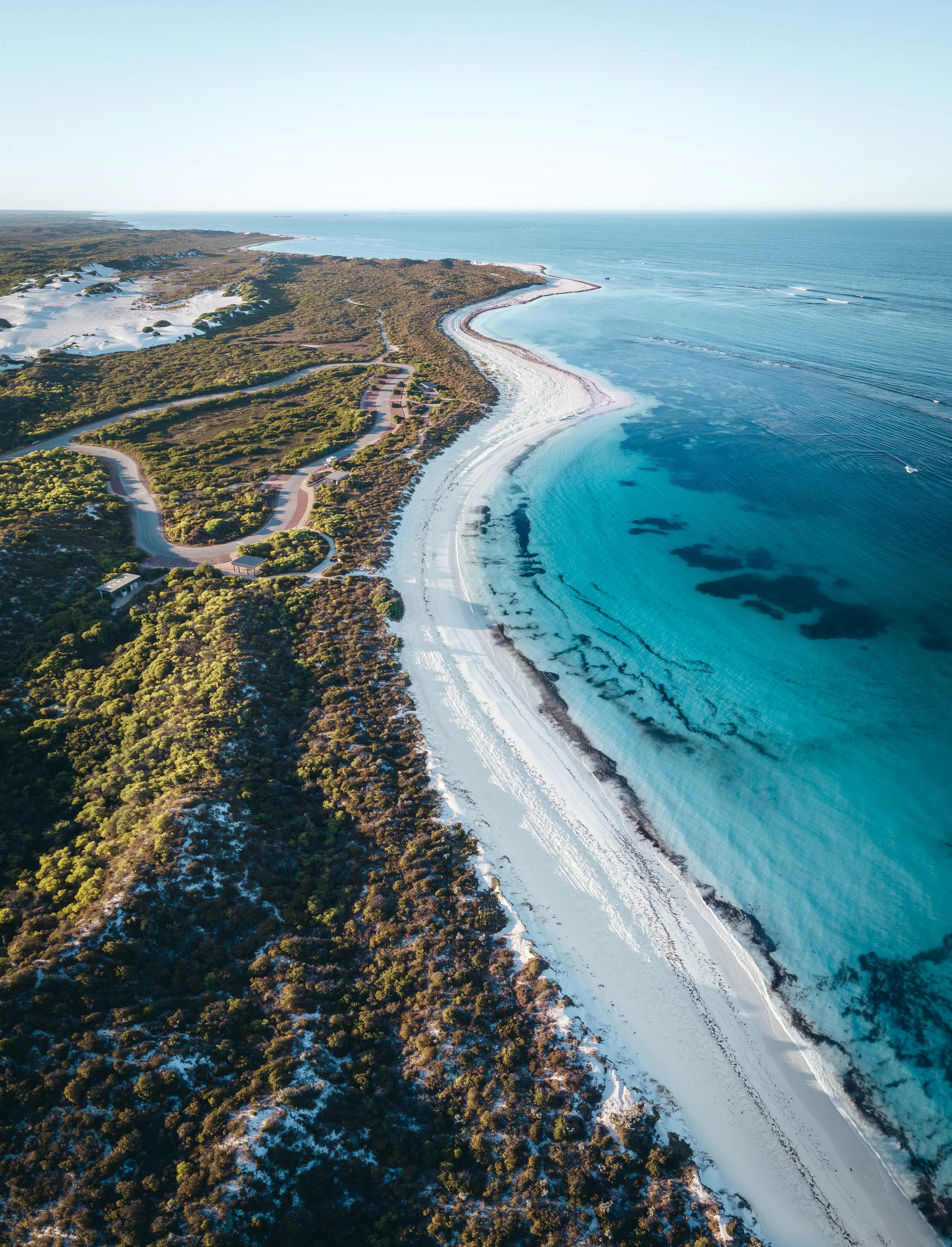 Aerial view of Hangover Bay and its white-sand beach in Nambung National Park