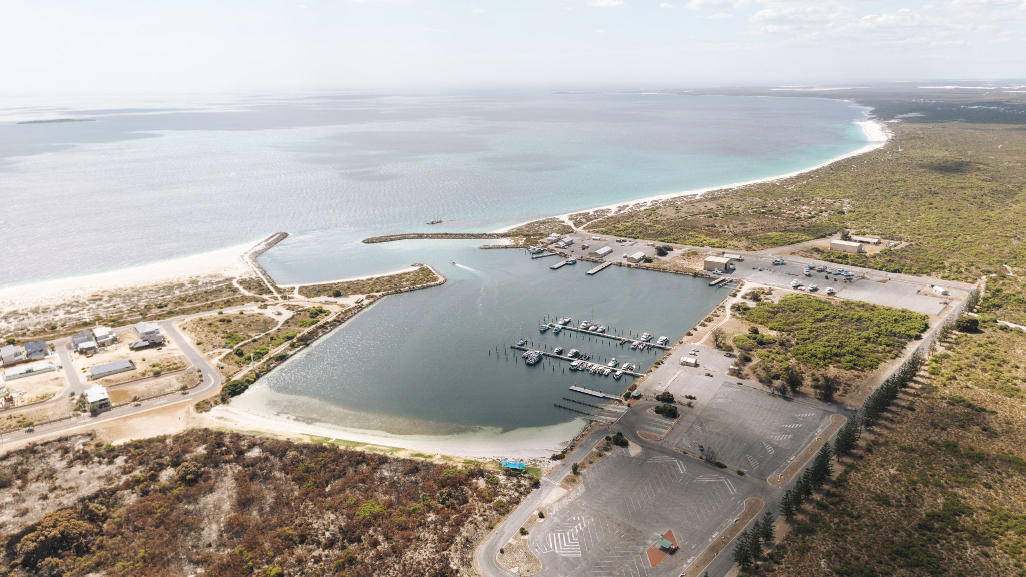 Aerial view of Jurien Bay Marina and the surrounding coastline in Western Australia