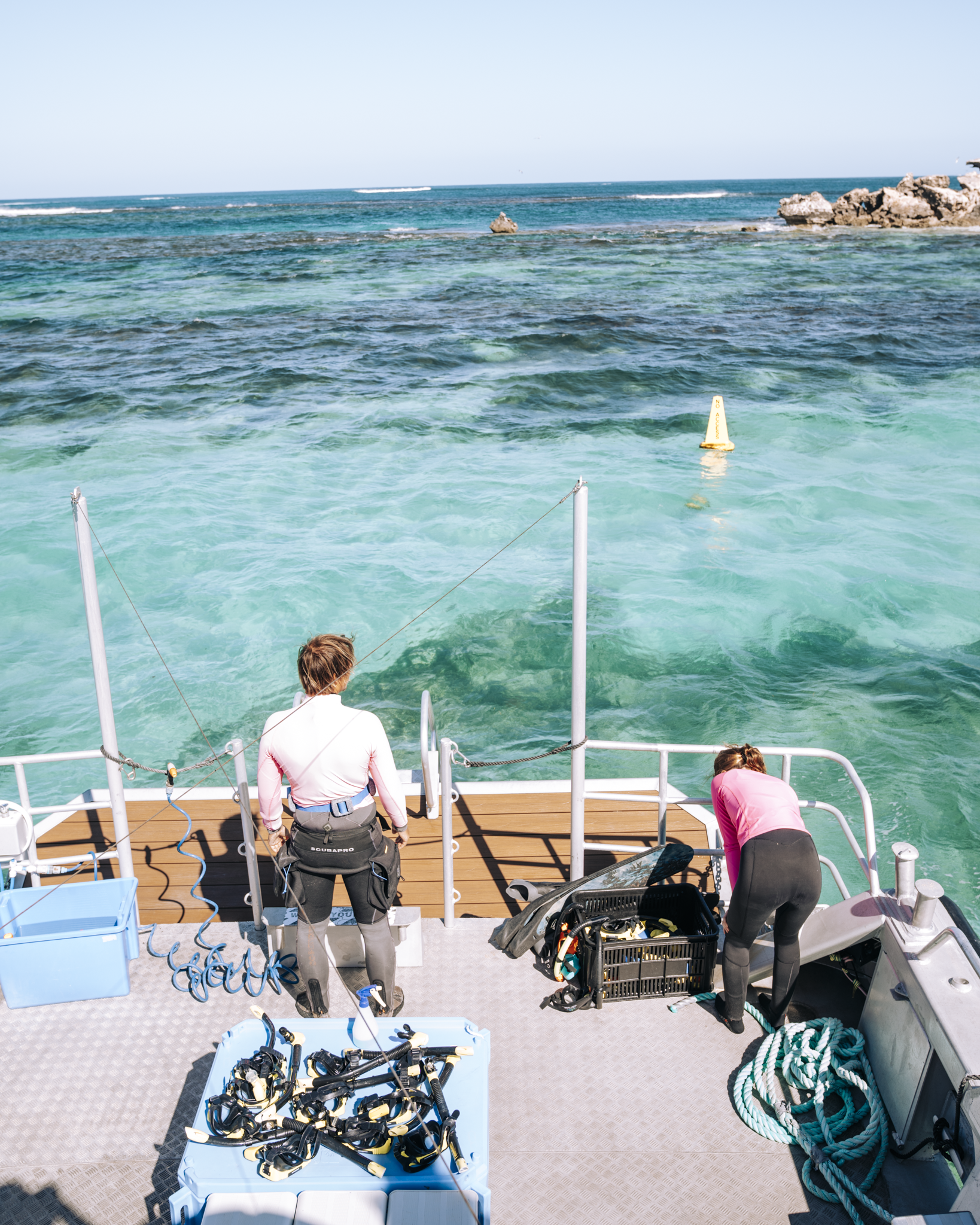 Guests receiving a safety briefing before swimming with Australian sea lions in Jurien Bay, Western Australia