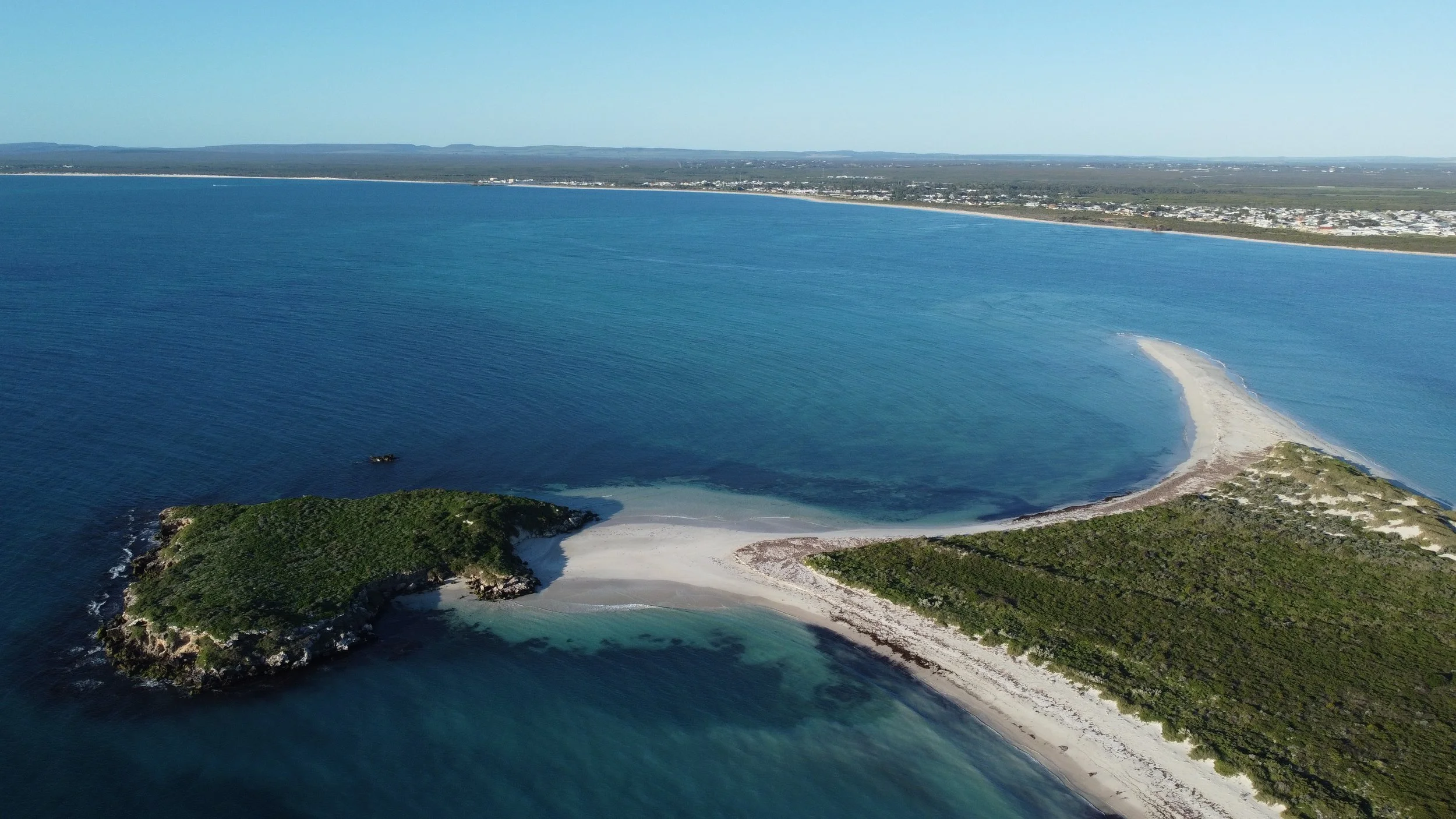 Aerial view of Boullanger island within the Jurien Bay Marine Park, Western Australia.