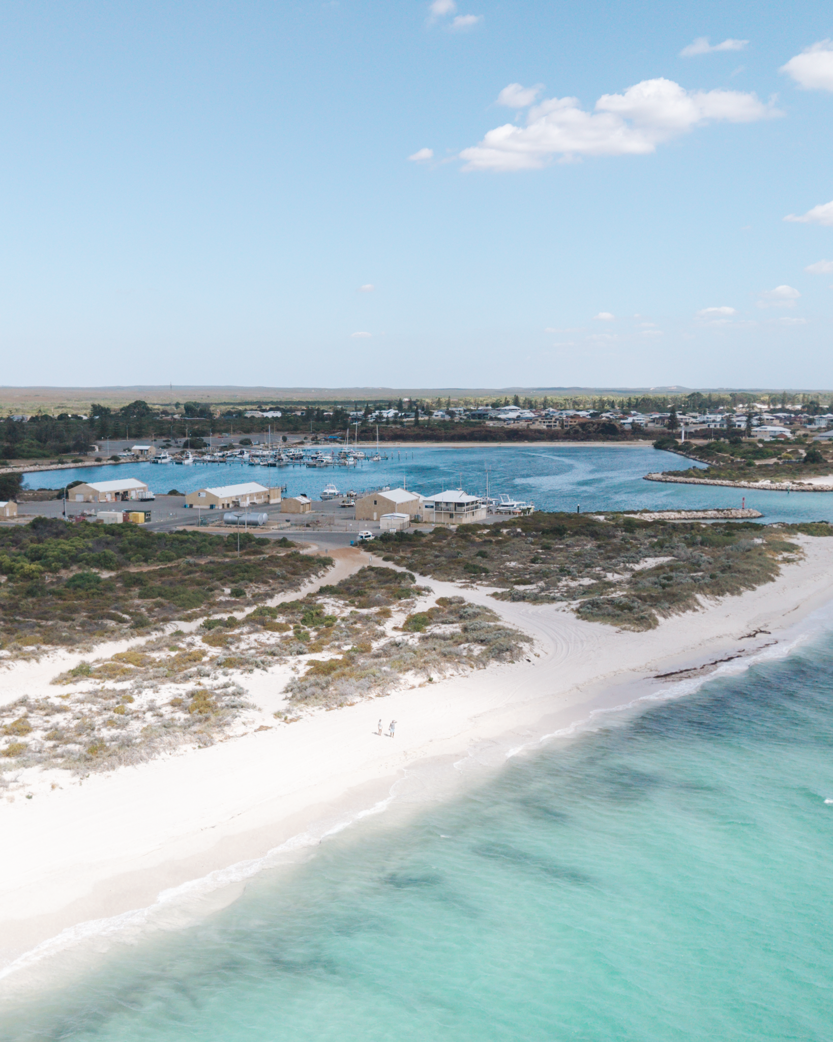Aerial view of Jurien Bay Marine and the township on the Coral Coast of Western Australia.