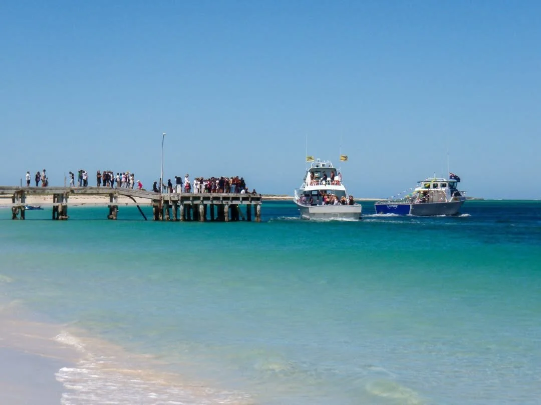 Commercial fishing boats taking part in the annual Blessing of the Fleet celebration in Jurien Bay.