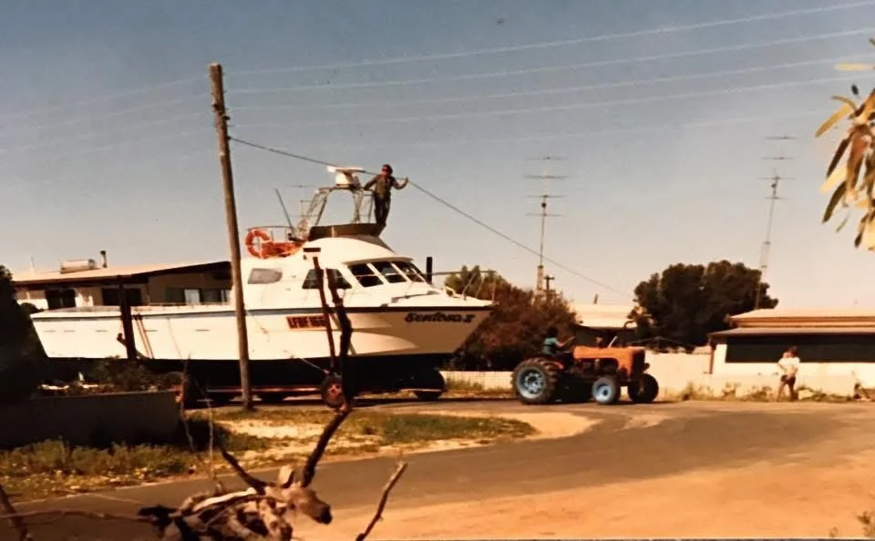 Western rock lobster fishing boat prepared for launch in Jurien Bay, Western Australia.