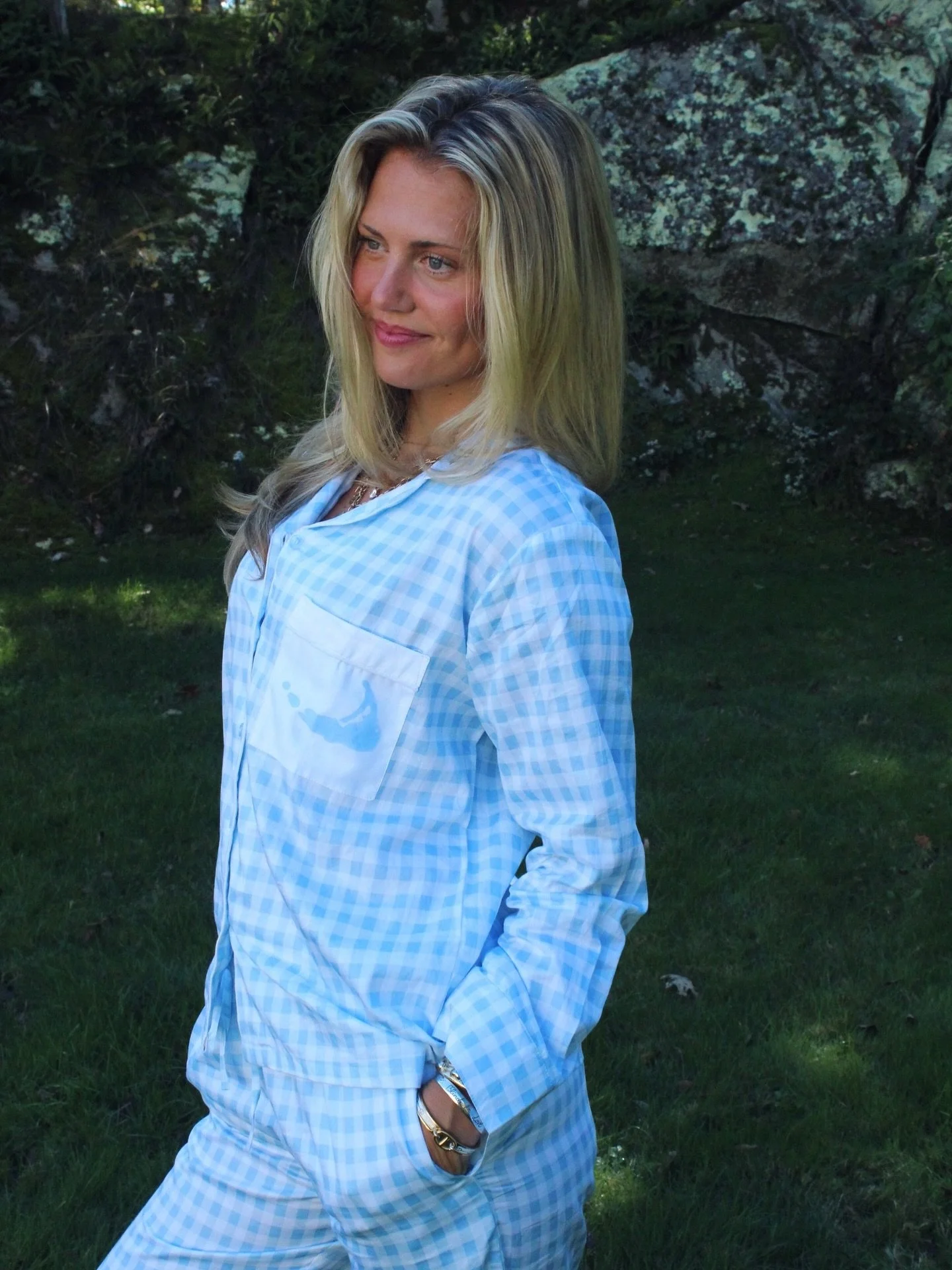 One of our favorite sets this year is a custom gingham set made for @fourwindsgifts 💙 The fabric is a thicker silky cotton perfect for this season! 🎄 Purchase online or in person @fourwindsgifts before they sell out!