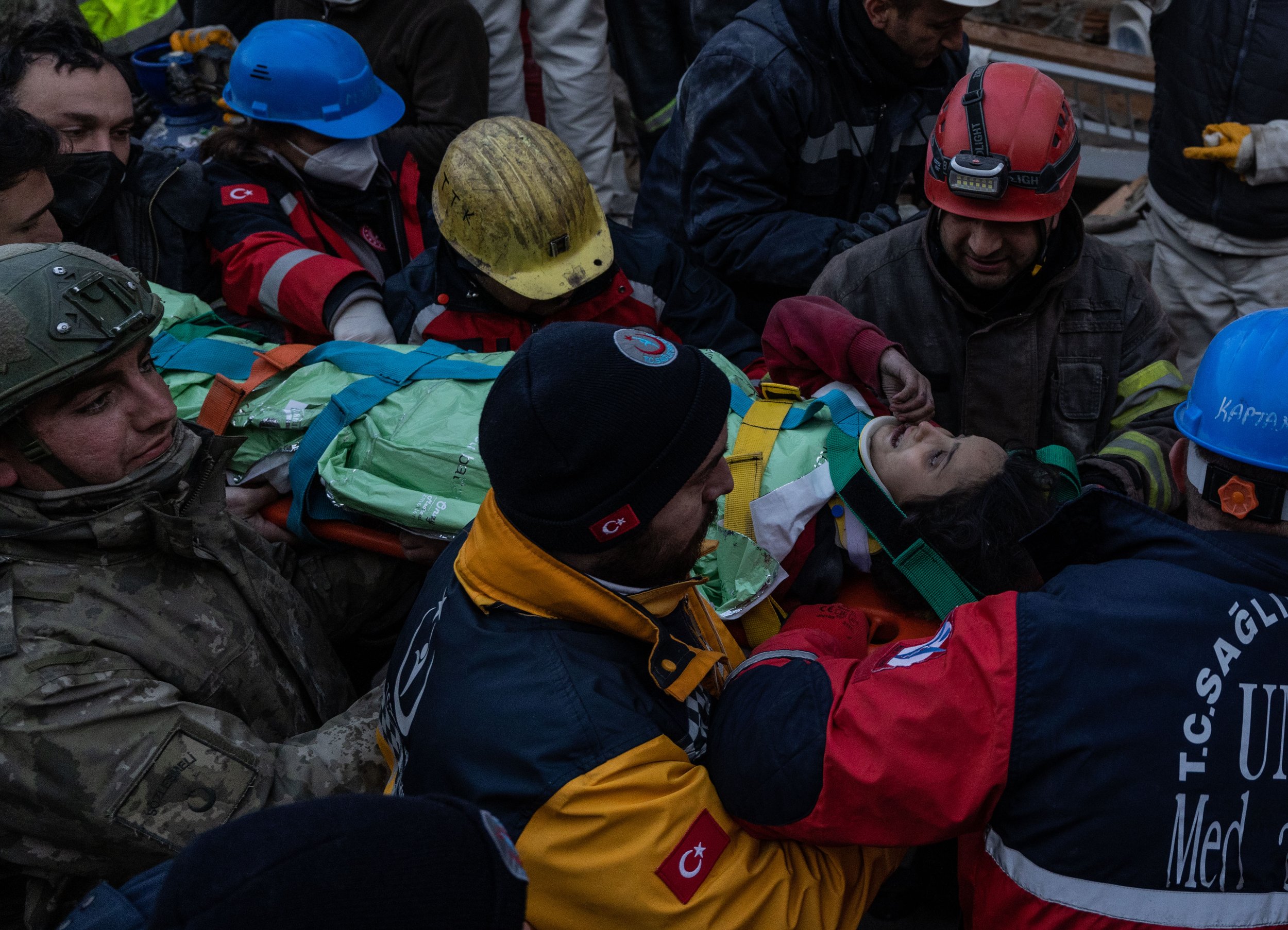  The rescue of seven-year-old, Aya, who has been trapped under a collapsed apartment building for six days following the earthquake that hit Turkey and Syria on February 6, 2023. 