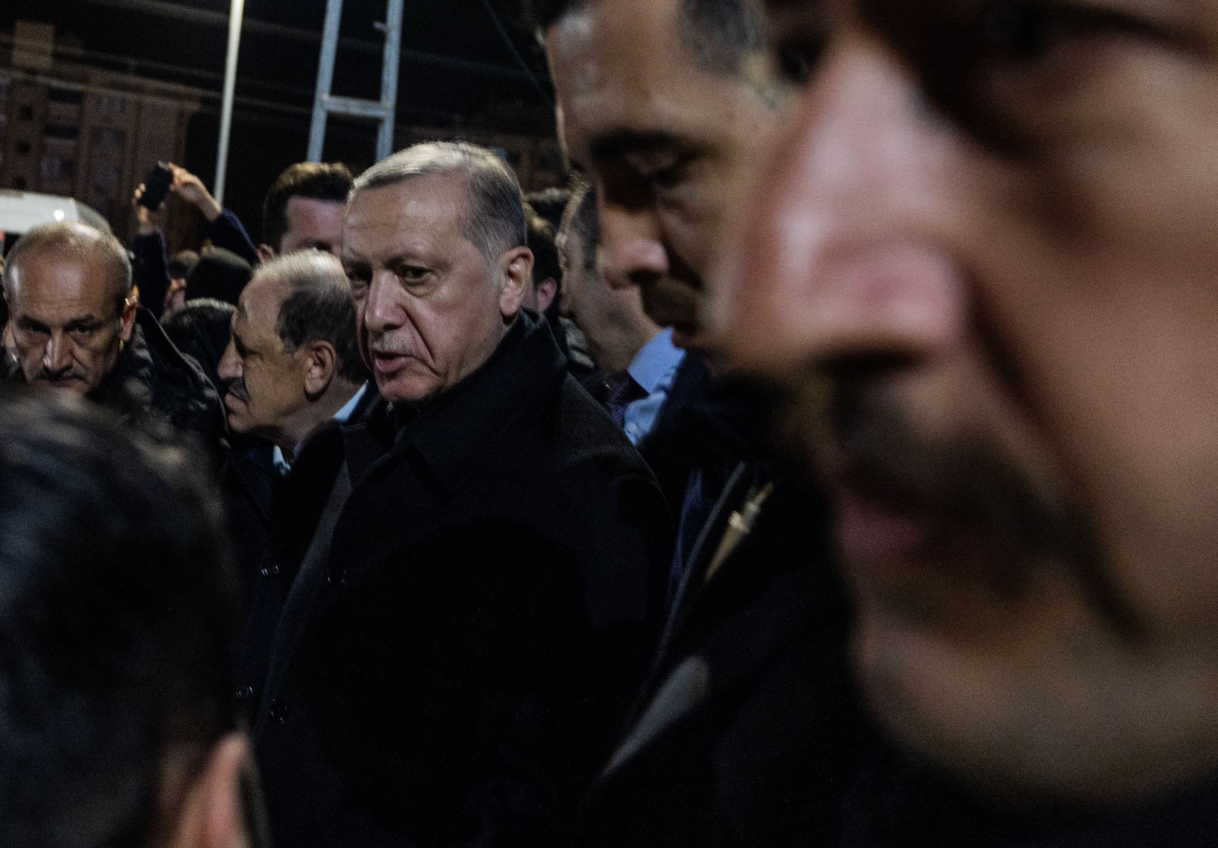  Turkish President, Tayyip Erdogan, attends a publicity event in Hatay, Turkey on February 21, 2023. The stunt was meant to quiet outrage about the governmental response to the recent deadly earthquakes and restore public opinion before the president