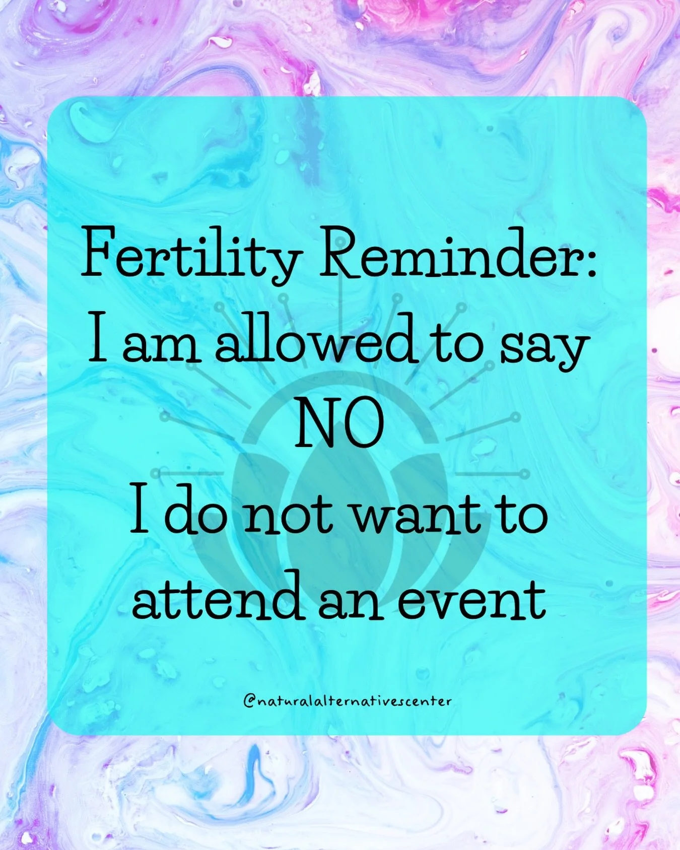 Fertility is hard

This is me giving you permission to say no. 

No one told me that I could protect my peace of mind when I went through my fertility journey. 

It&rsquo;s OK if you have to say no to baby showers, sprinkles, baby naming parties, etc