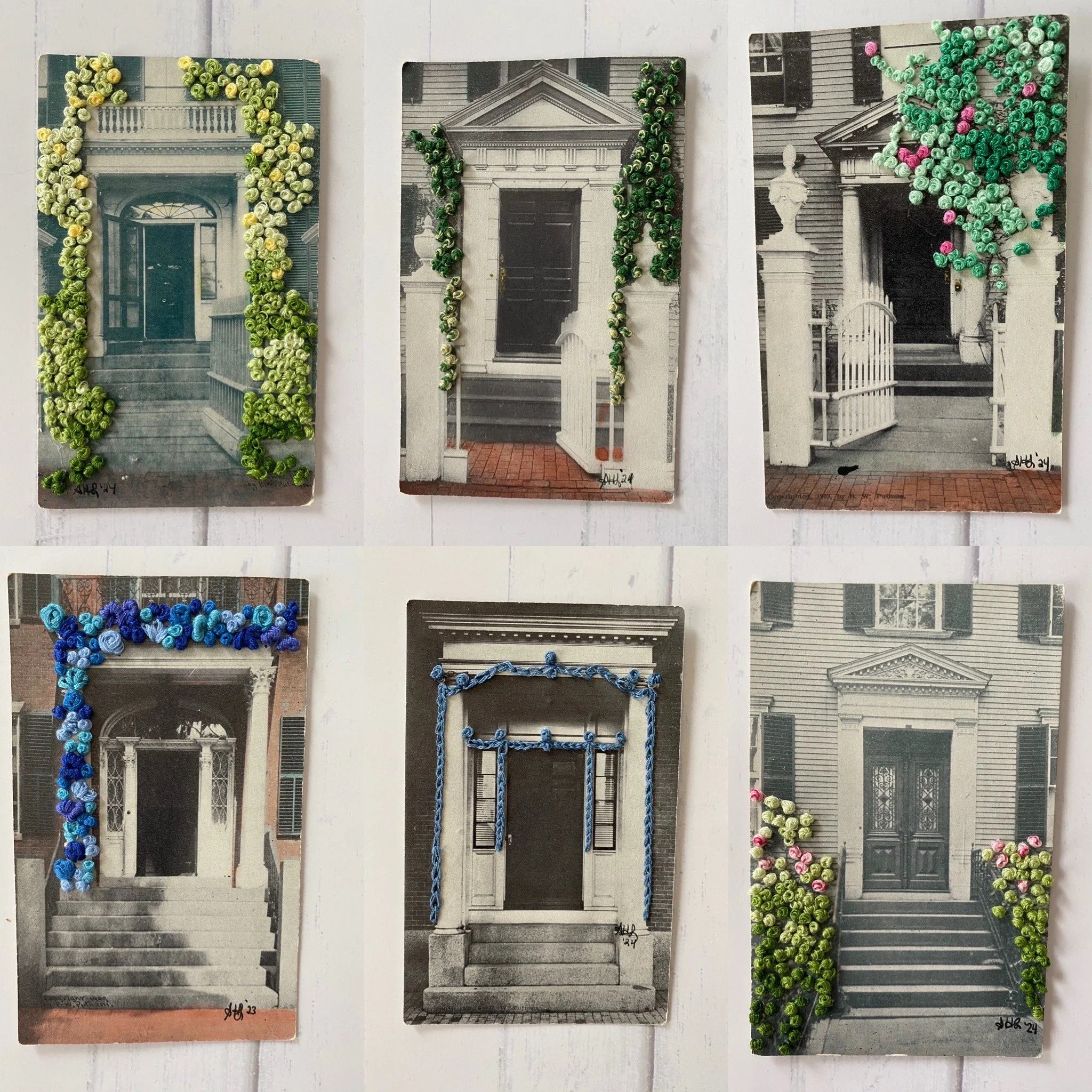 Doorways of Salem MA Postcards Hand Embroidered