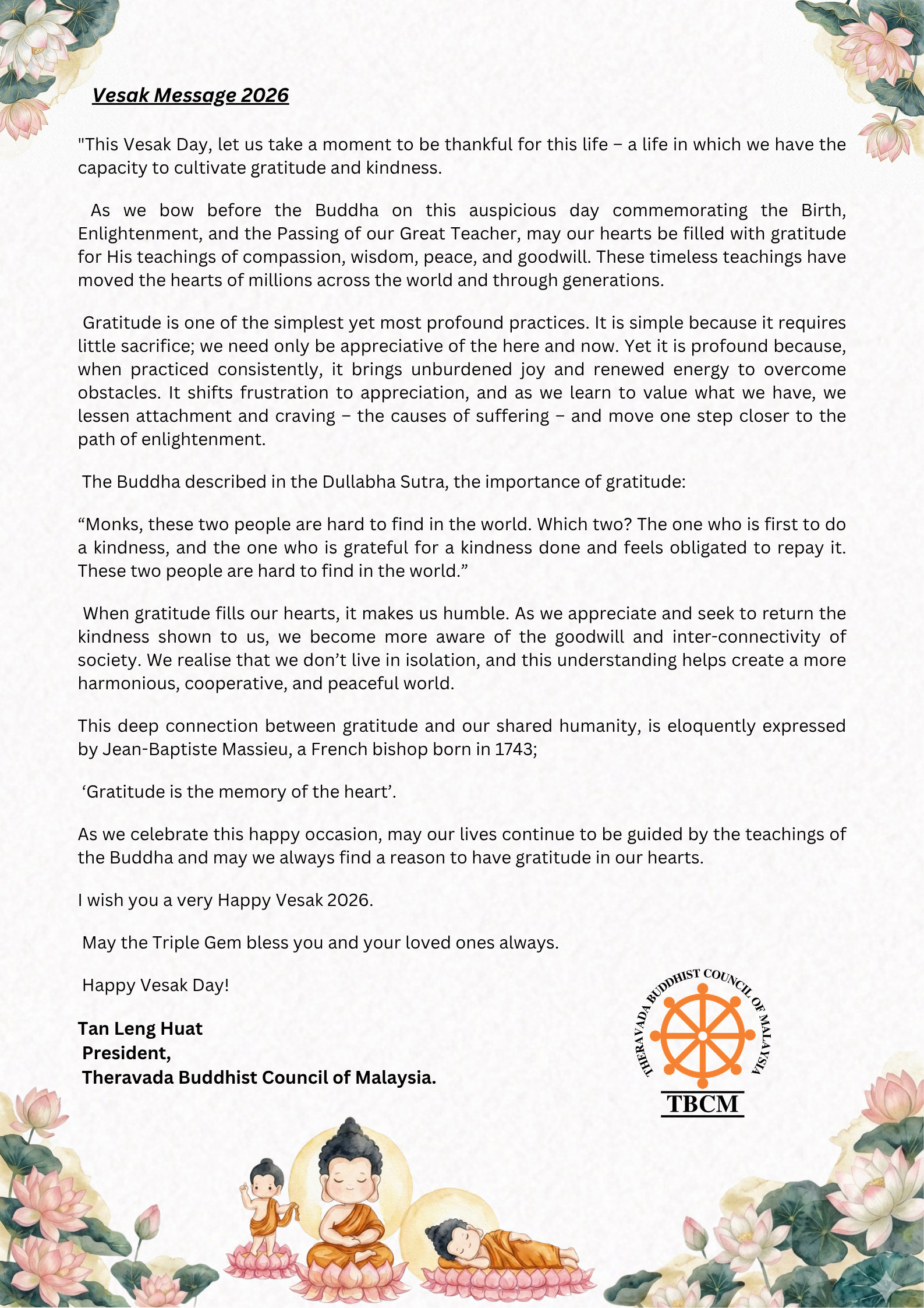 WESAK 2026 message by Bro Tan Leng Huat