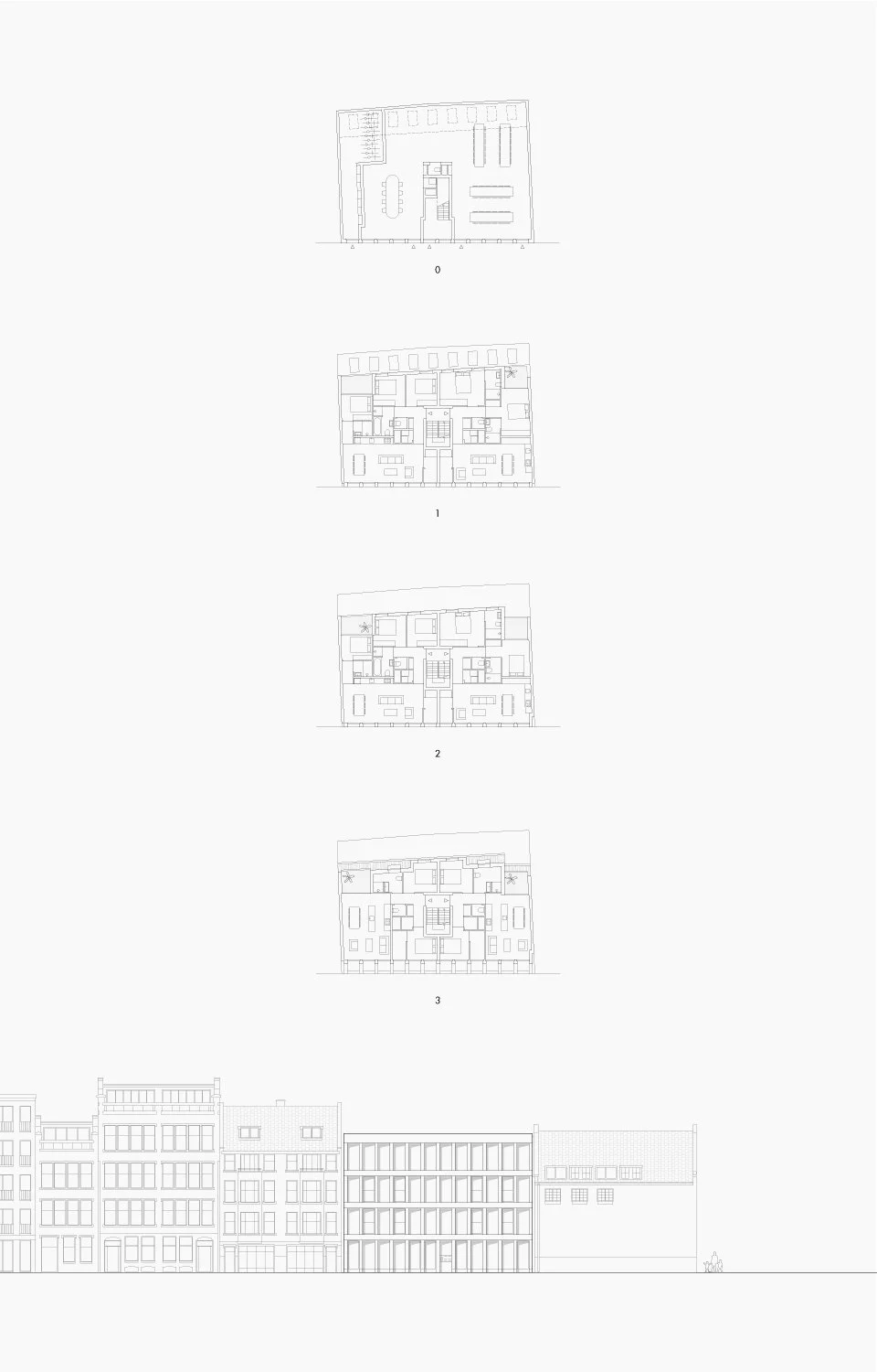 plattegronden en gevel, Foliestraat, Amsterdam-Ronald Janssen Architecten