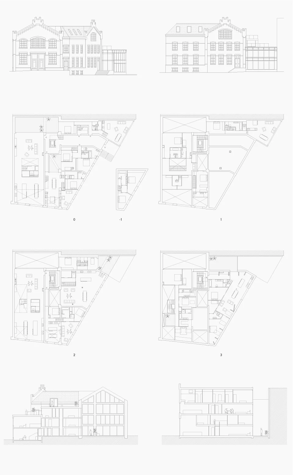 gevels, plattegronden en doorsneden, Grote Bickersstraat, Amsterdam-Ronald Janssen Architecten