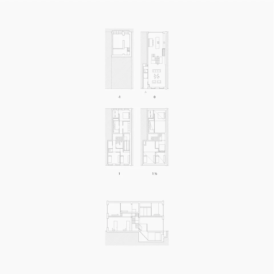 plattegronden en doorsnede, Graaf Florisstraat, Amsterdam-Ronald Janssen Architecten