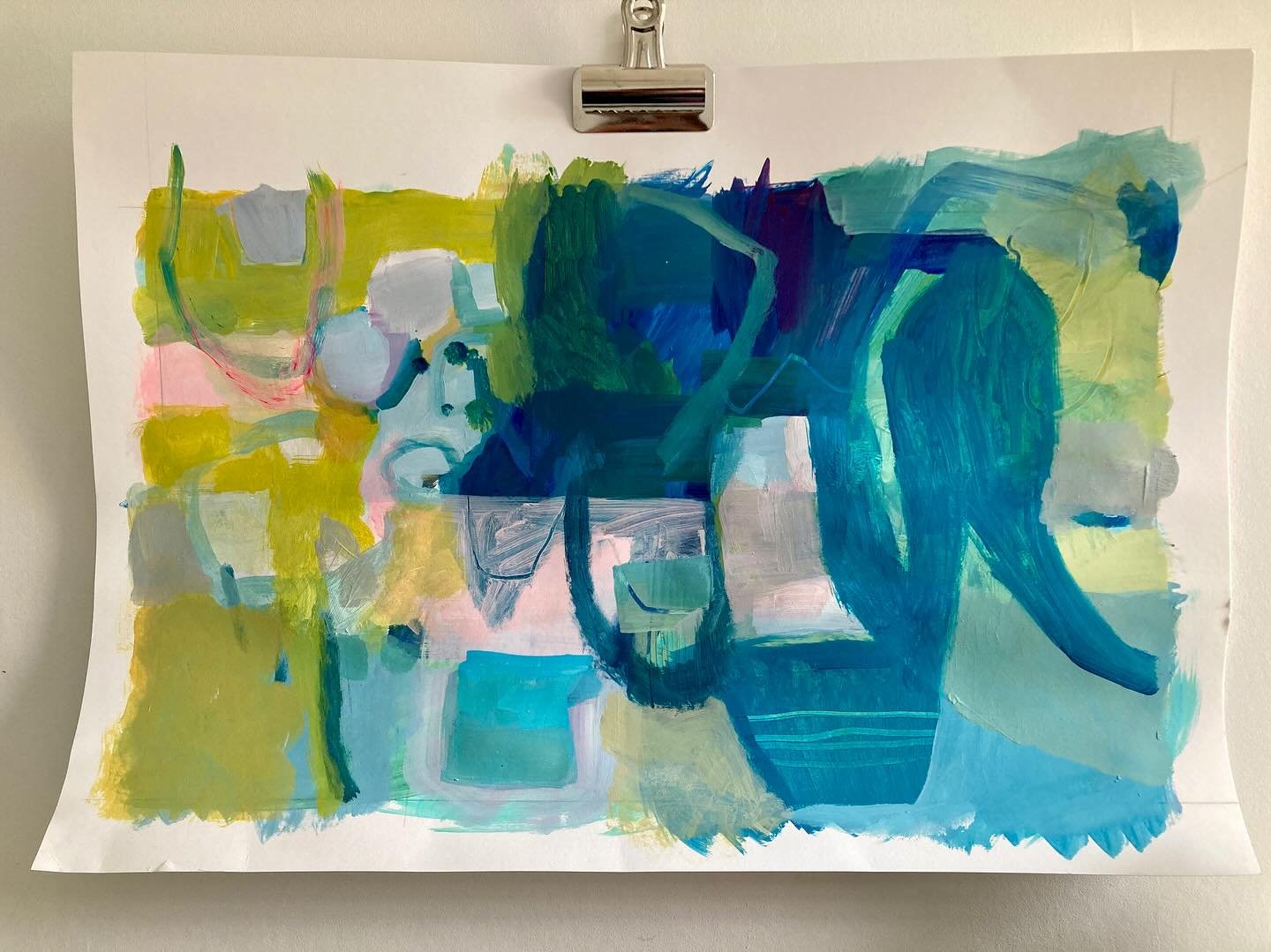 Before (2nd pic) and after (1st) - using up some cool colours from a recent big seashore painting. Need a bit of cooling down in this London heat. 🥵