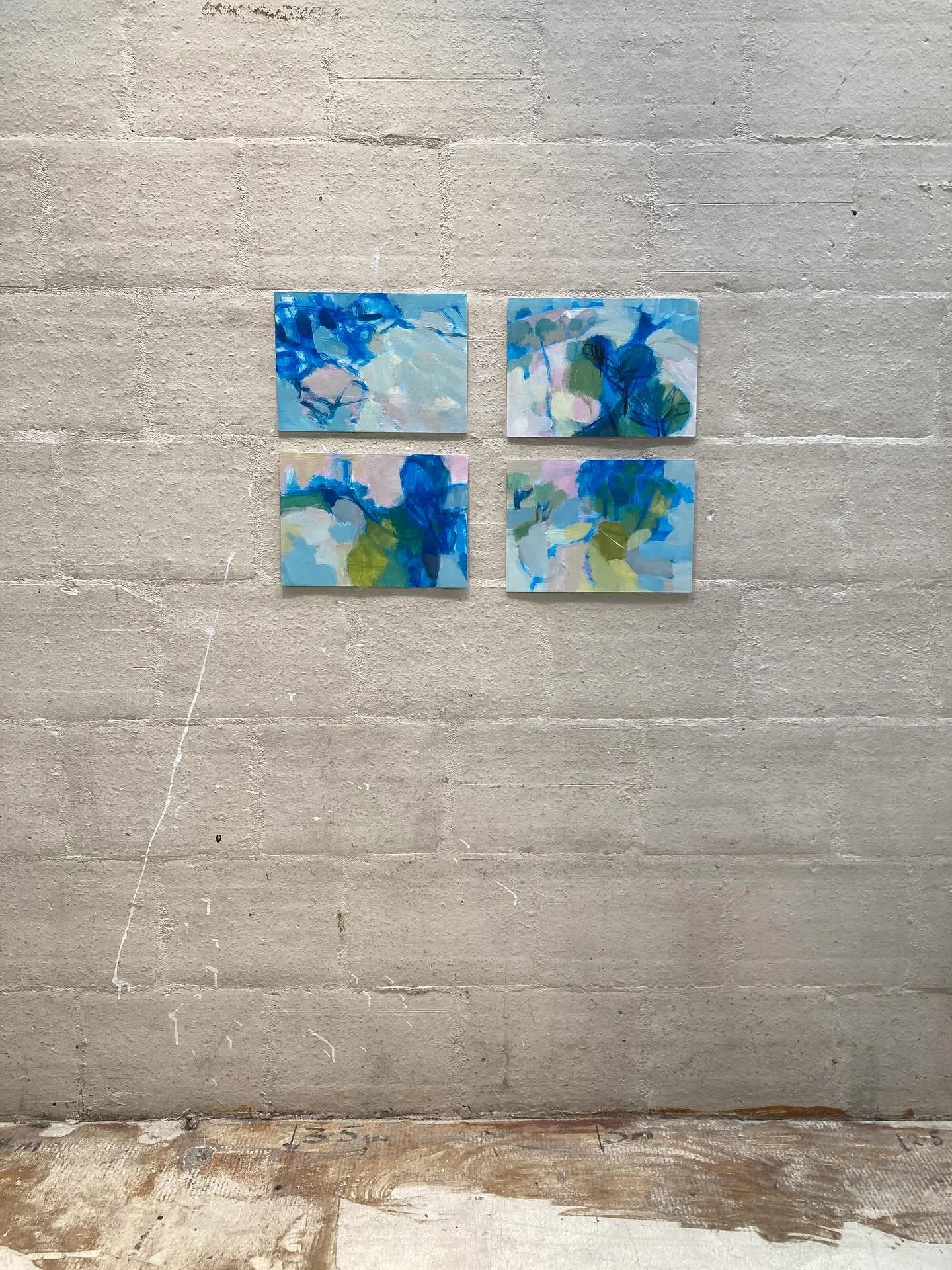 Building the layers, taking prompts from the paintings themselves rather than imposing an idea on to the painting. I may lose things before finding other things. That&rsquo;s why making art is so absorbing. 

There&rsquo;s a wall outside my studio wh