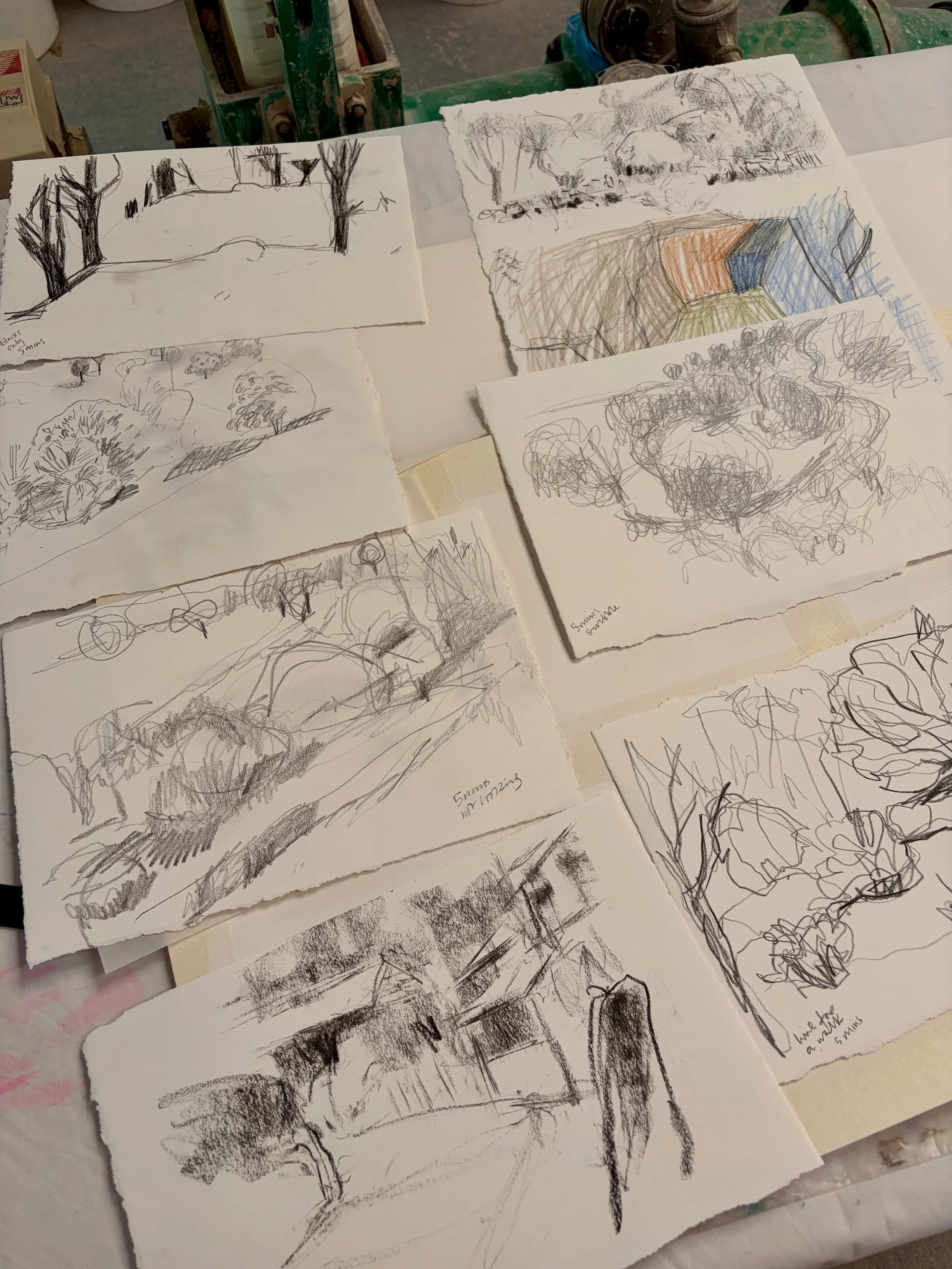 I am back in beautiful Devon for a fortnight of painting with an artist friend. It is such a tonic to be here, away from the city for a short while.

To start we spent the first morning on some quick drawings to get our &lsquo;eye in&rsquo; and reacq