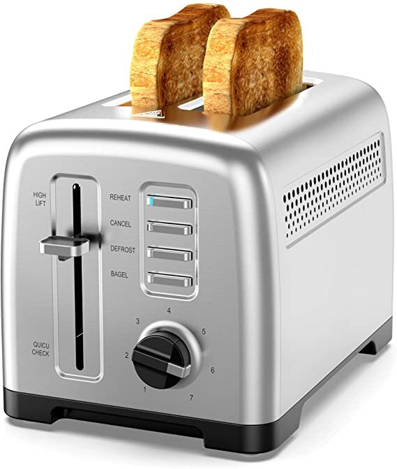 iFedio 4 Slice Extra Wide Slots Stainless Steel with BAGEL CANCEL DEFROST Function for Breakfast,Bread Kitchen Compact Toaster, 1500W Blue 