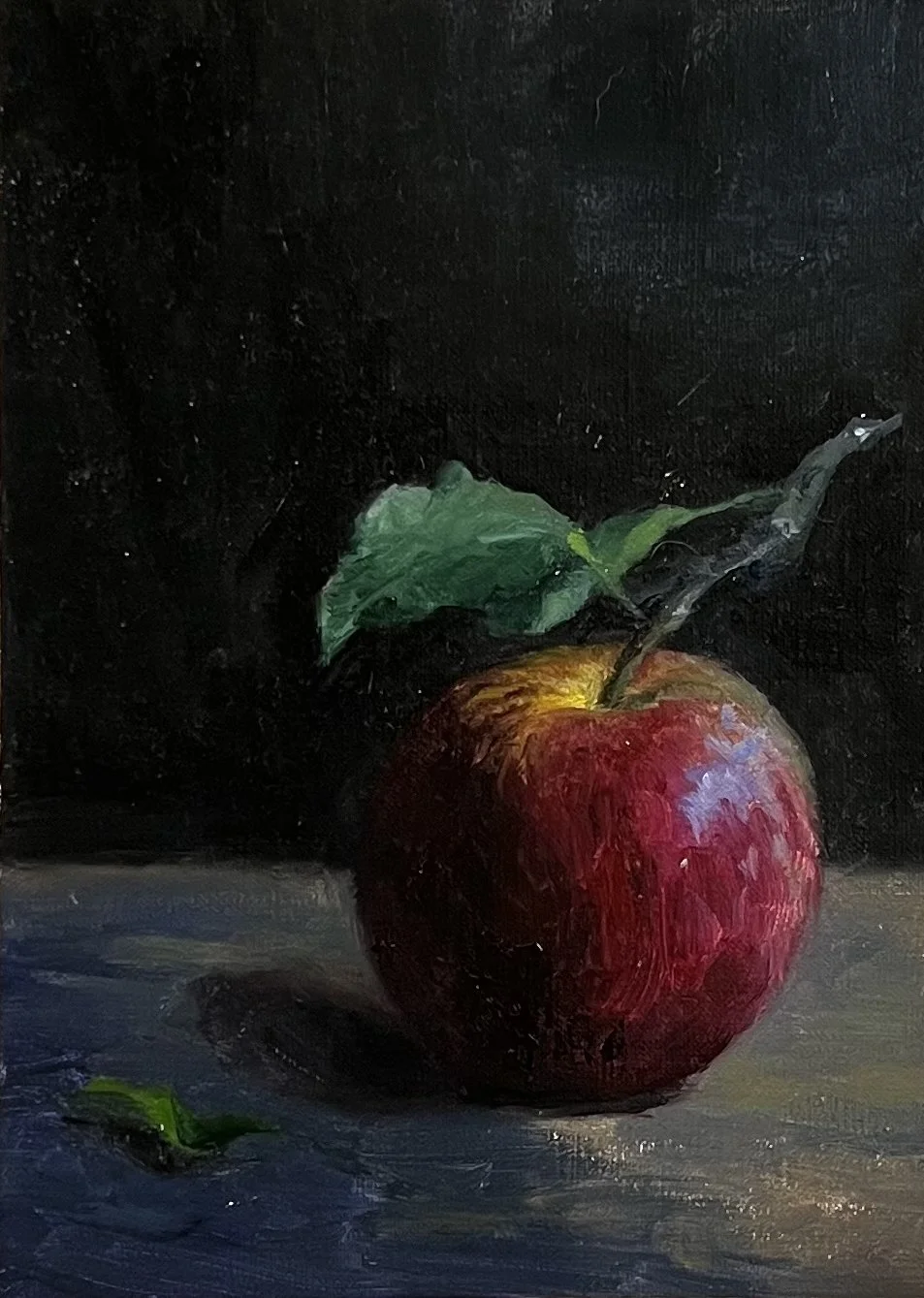 Apple alone, oil on linen, 5x7, 2025