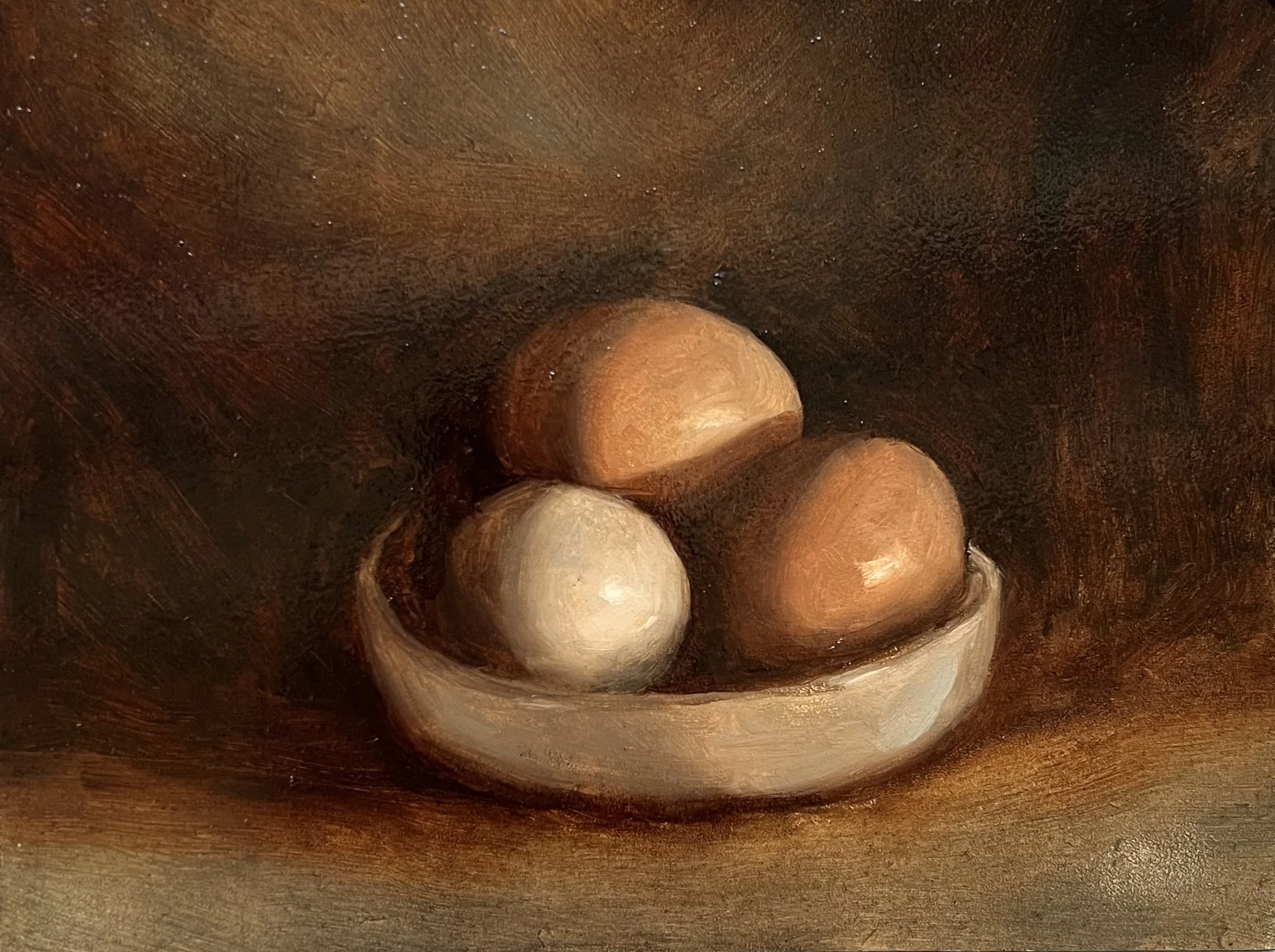 Goth eggs, oil on panel, 6x8, 2025