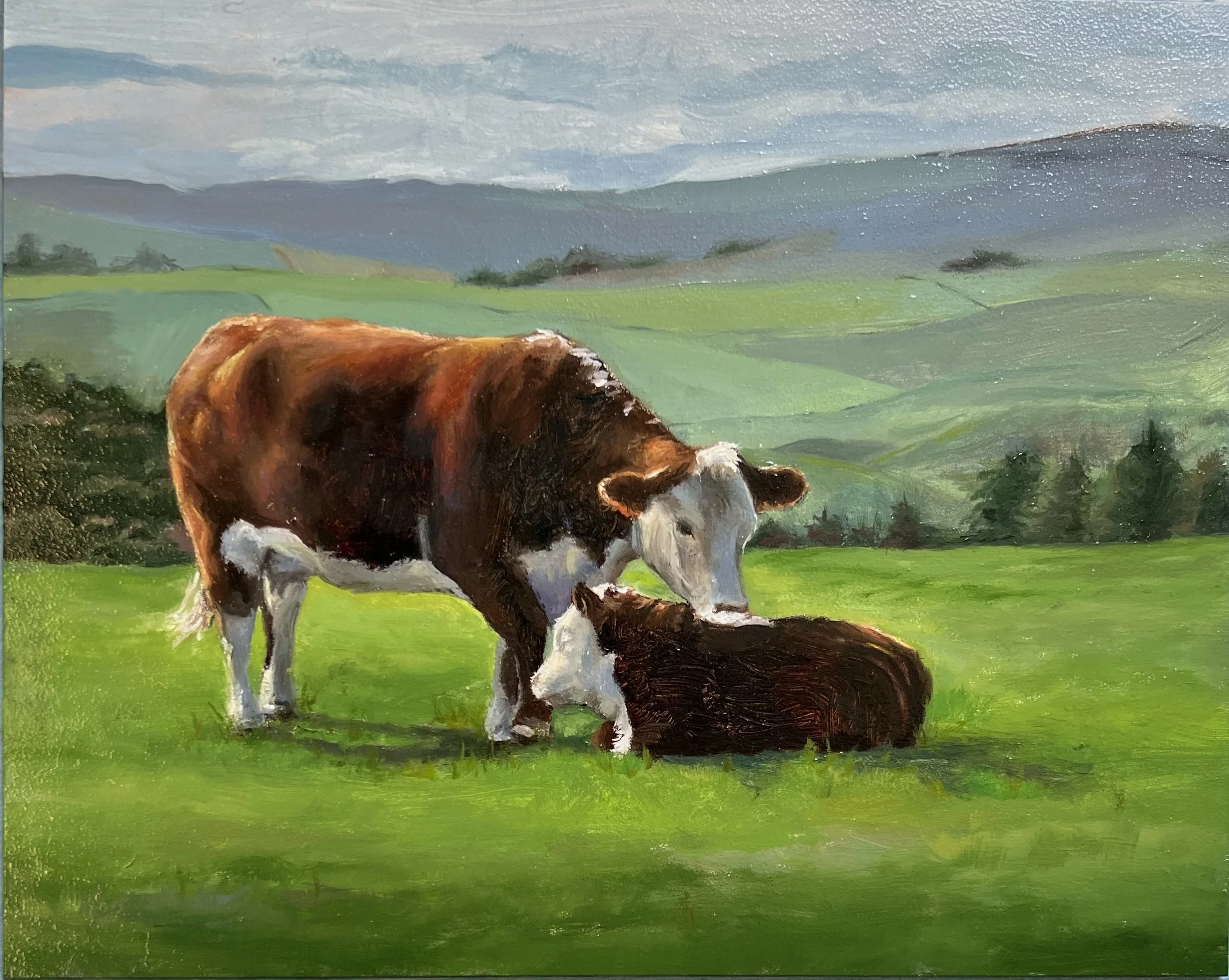 Mother and child, painted from life in Yorkshire, oil on panel, 8x10, 2025