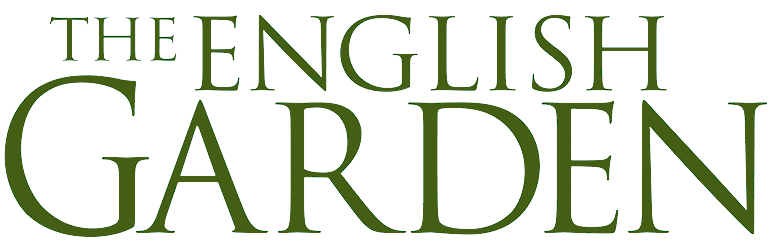 Text that reads 'The English Garden' in green letters on a black background.