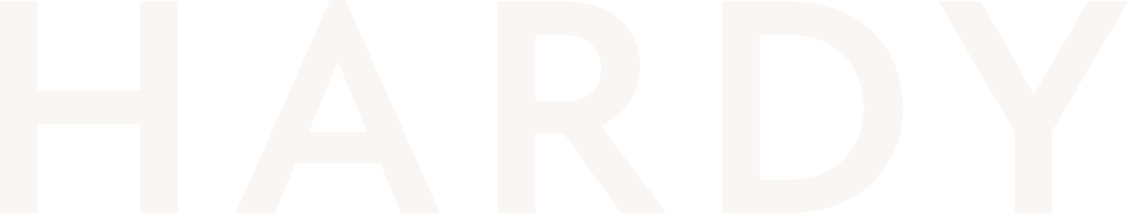 The word "HARDY" displayed in large, white capital letters on a black background.