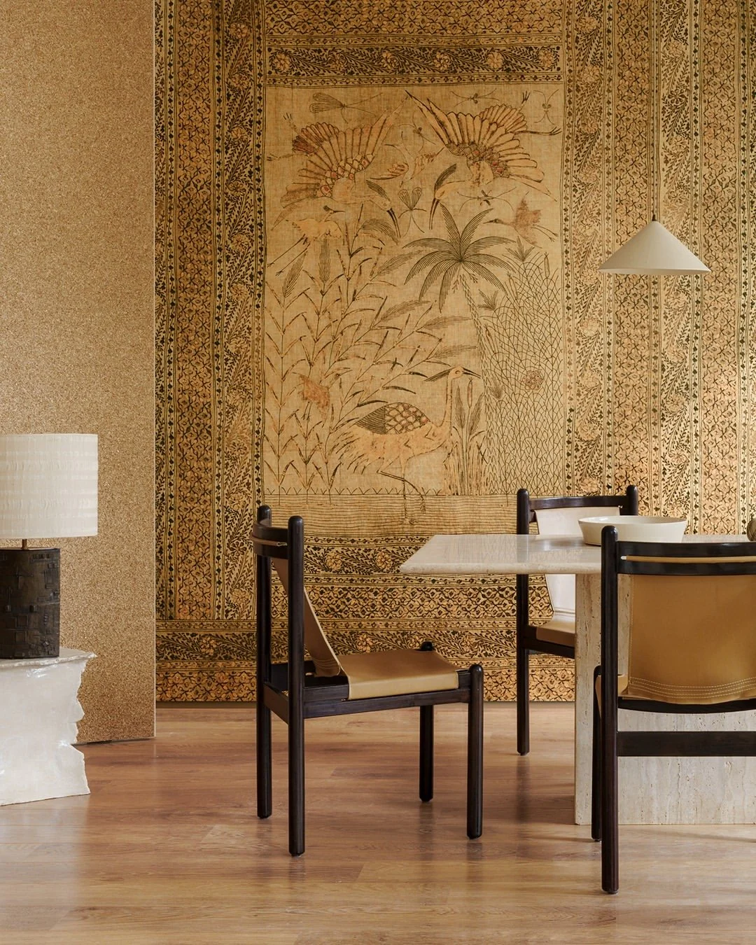 Passeggio from @artewalls &mdash; named after the Italian idea of a slow, thoughtful stroll &mdash; brings the serenity of an ancient fresco into the modern interior.

Graceful cranes drift across a parchment-washed ground, their movement tender and 