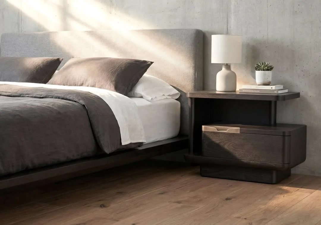 Curves with conviction.

The Toro Nightstand from @aneesfurniture is defined by a softened, rounded frame and solid cast bronze hardware &mdash; contemporary in silhouette, timeless in its detailing.

The curved profile brings ease to the bedside.
Br