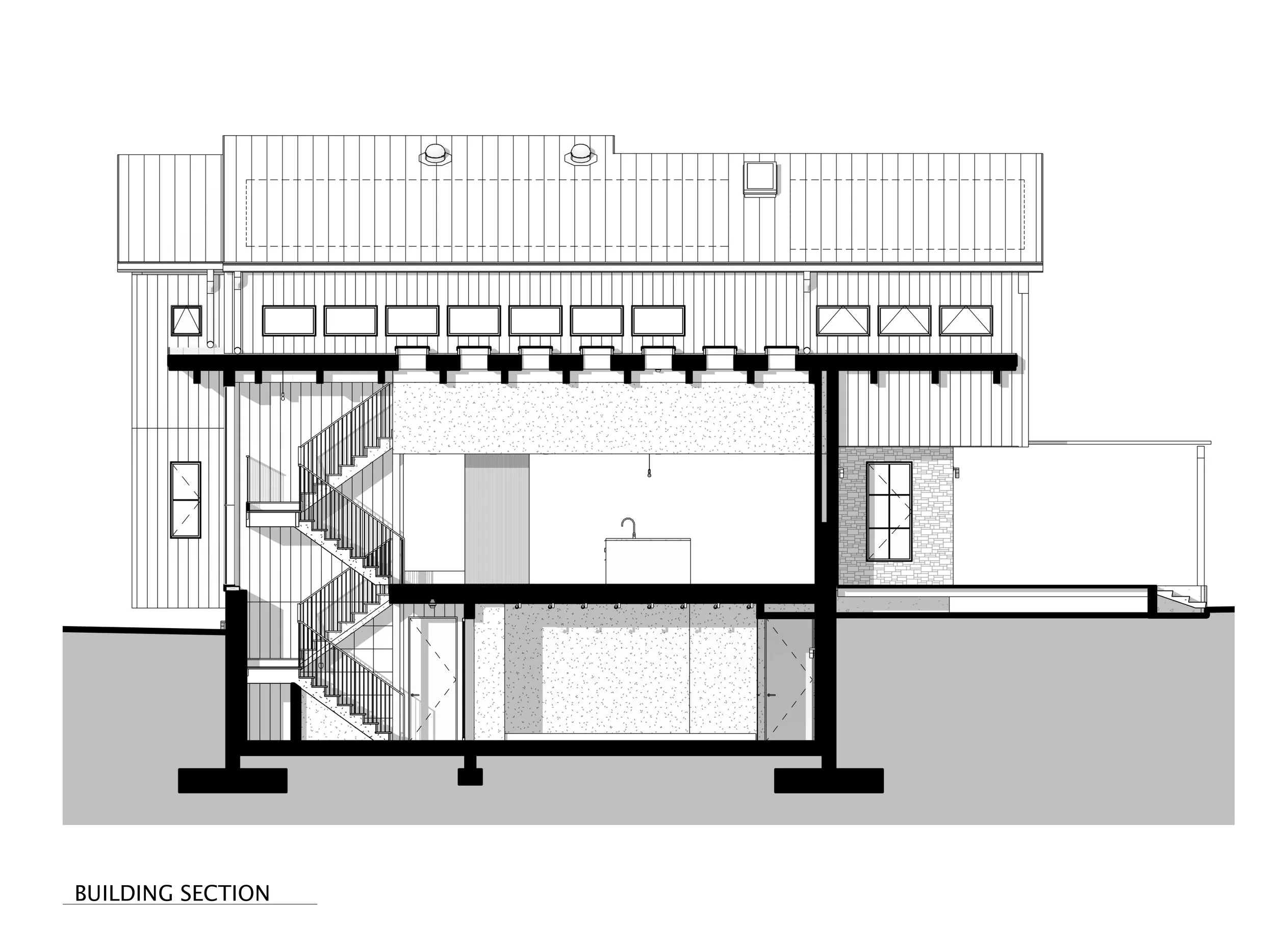 Building section alternate view, Sandpoint custom home, Seattle WA — Spotswood Architecture + Design