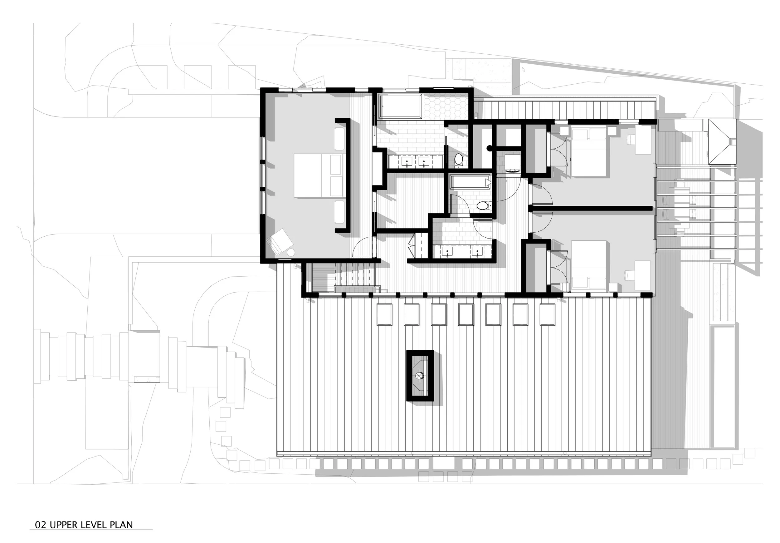 Upper level floor plan, Sandpoint custom home, Seattle WA — Spotswood Architecture + Design