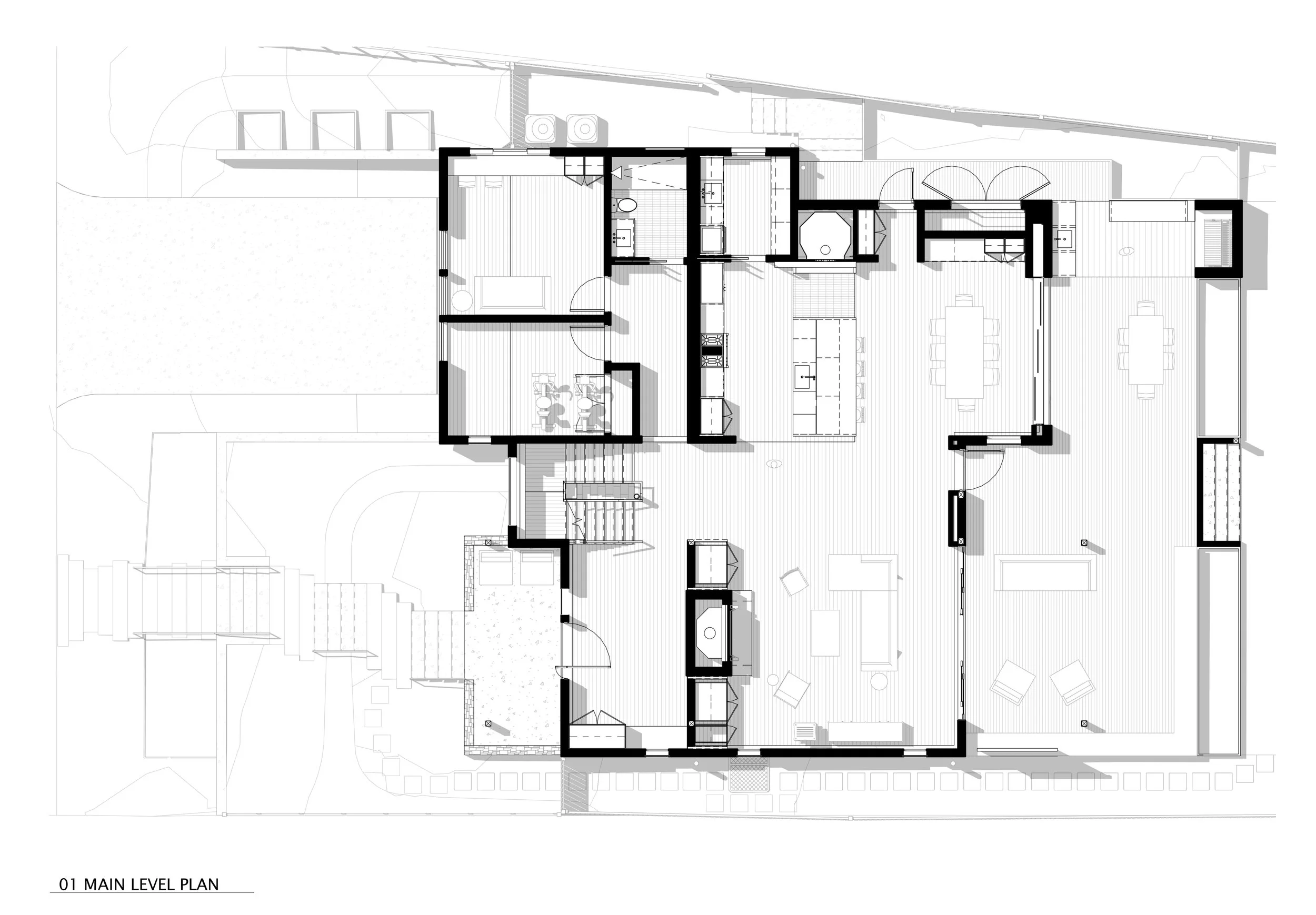 Main level floor plan, Sandpoint custom home, Seattle WA — Spotswood Architecture + Design