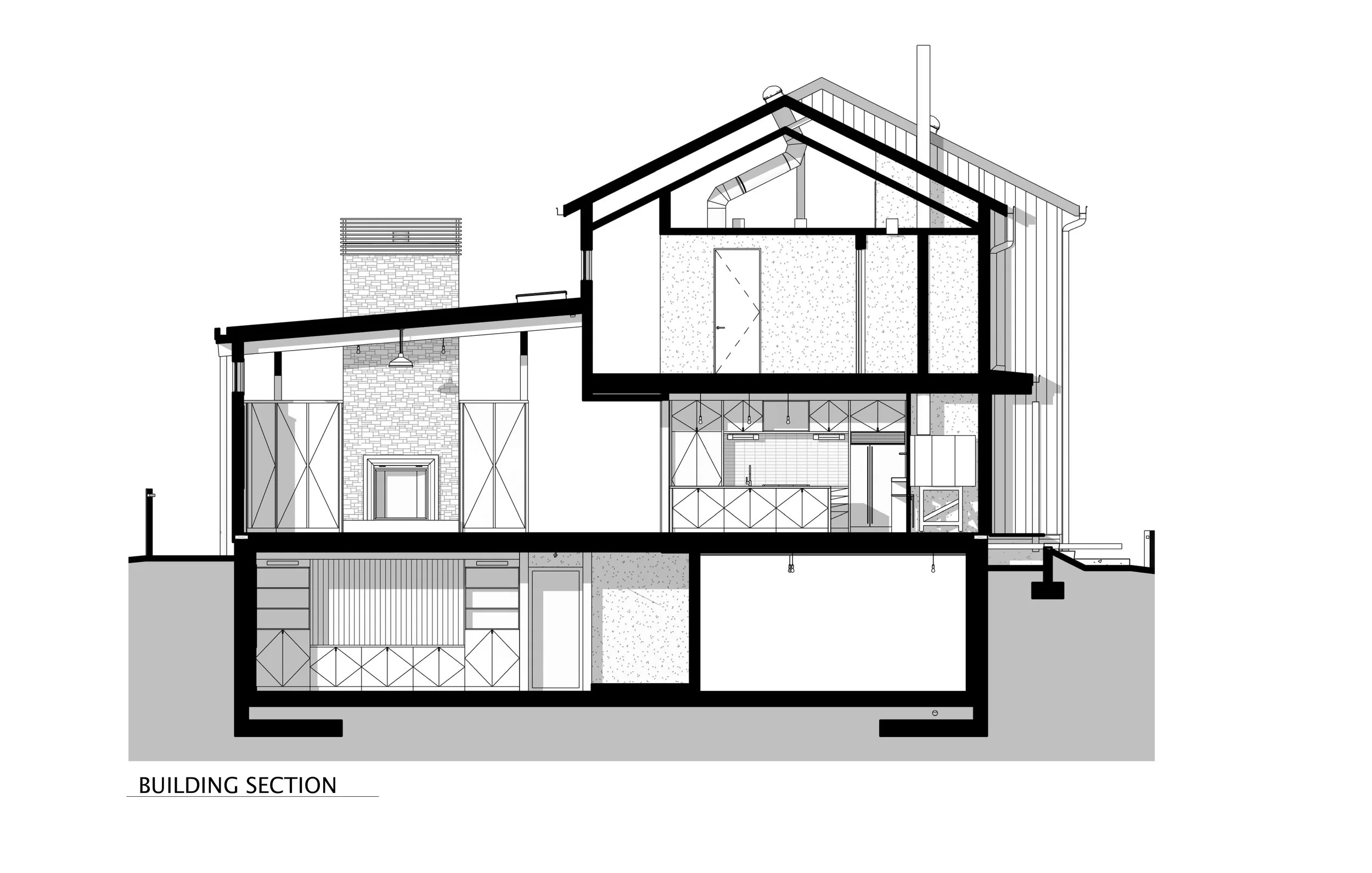 Building section, Sandpoint custom home, Seattle WA — Spotswood Architecture + Design