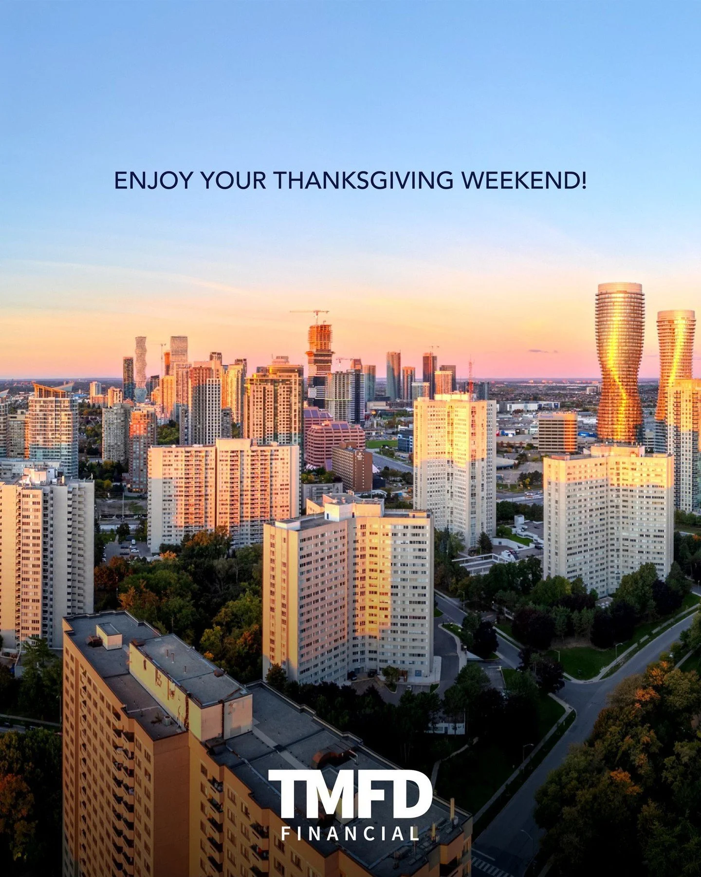 Happy Thanksgiving Weekend from all of us at TMFD Financial! 🦃🥧

Our offices will close at 3:00 p.m. today and remain closed on Monday. We&rsquo;ll reopen on Tuesday with regular hours.

Wishing you a wonderful Thanksgiving filled with family, good