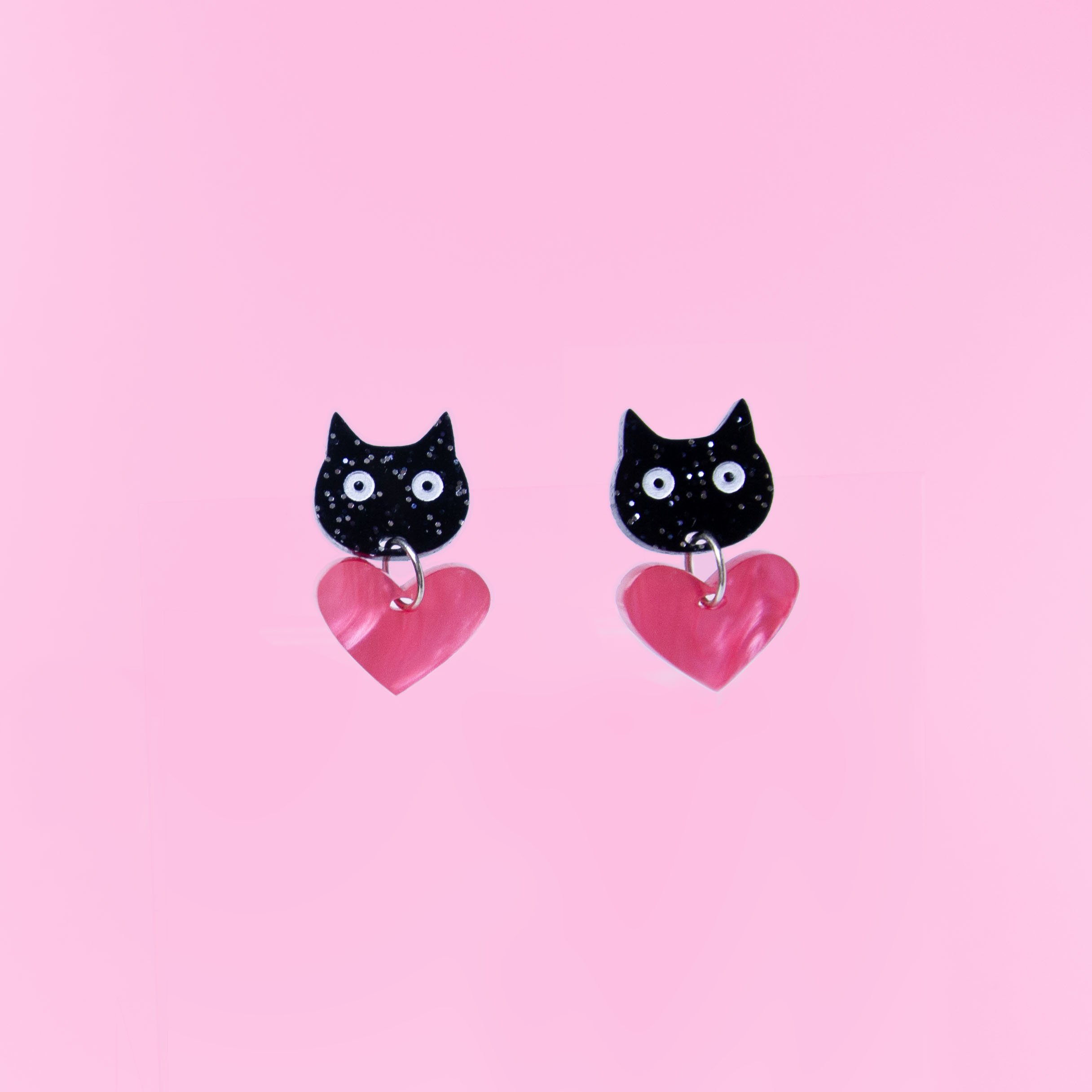 Heart Cat Acrylic Stud Earrings