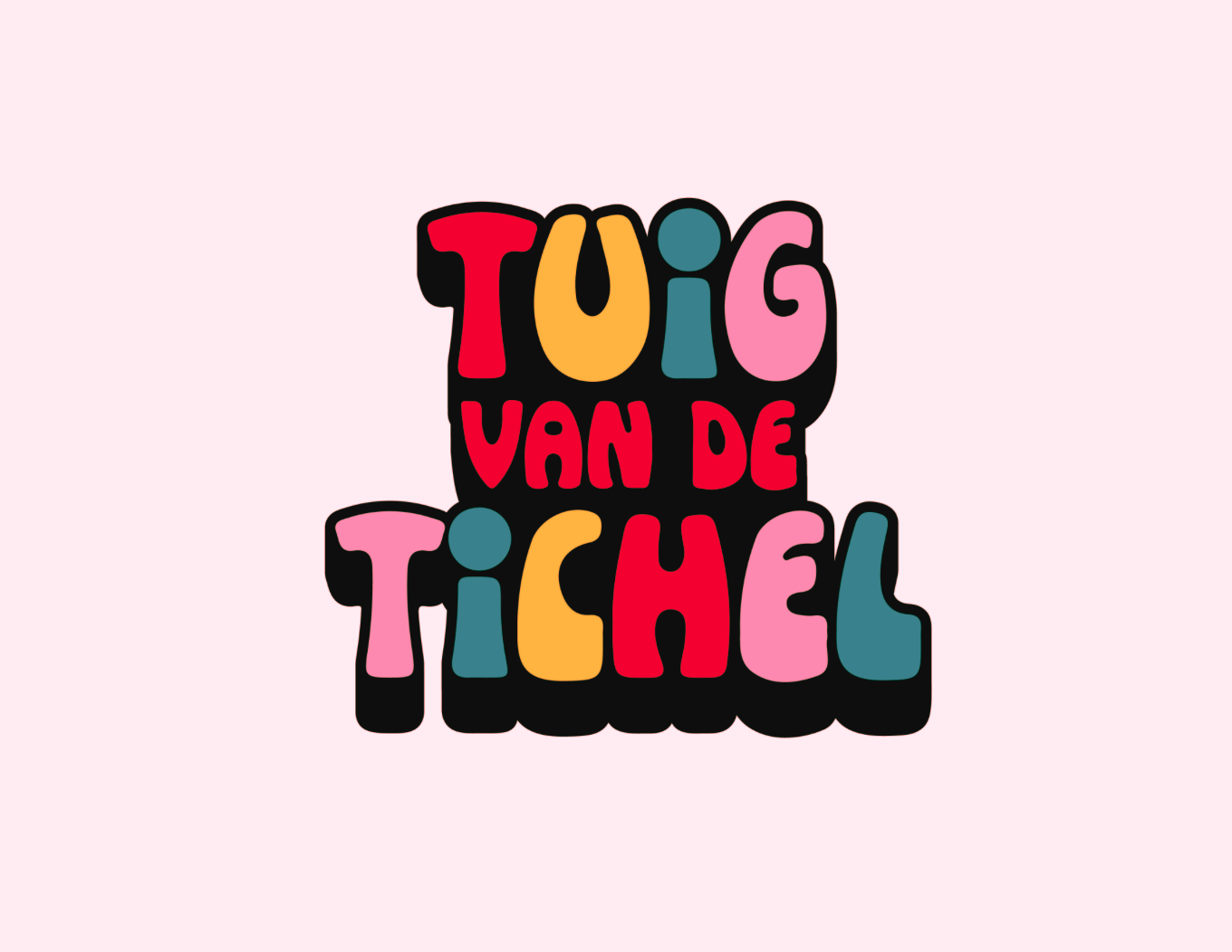 Colorful text logo reading 'Tuig van de Tichel' on a light pink background.