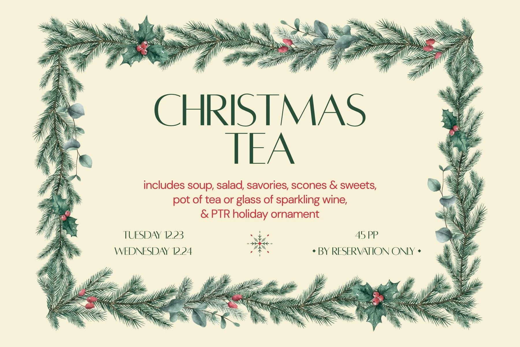 Limited reservations available at 11am and 1pm on 12/23 and 12/24 for our Christmas Tea!

Reservations --> www.pimientotearoom.com

Walk-ins will continue to be sat first-come, first-served for lunch as usual.

#PTR #NotYourMamasTeaRoom #Christmas