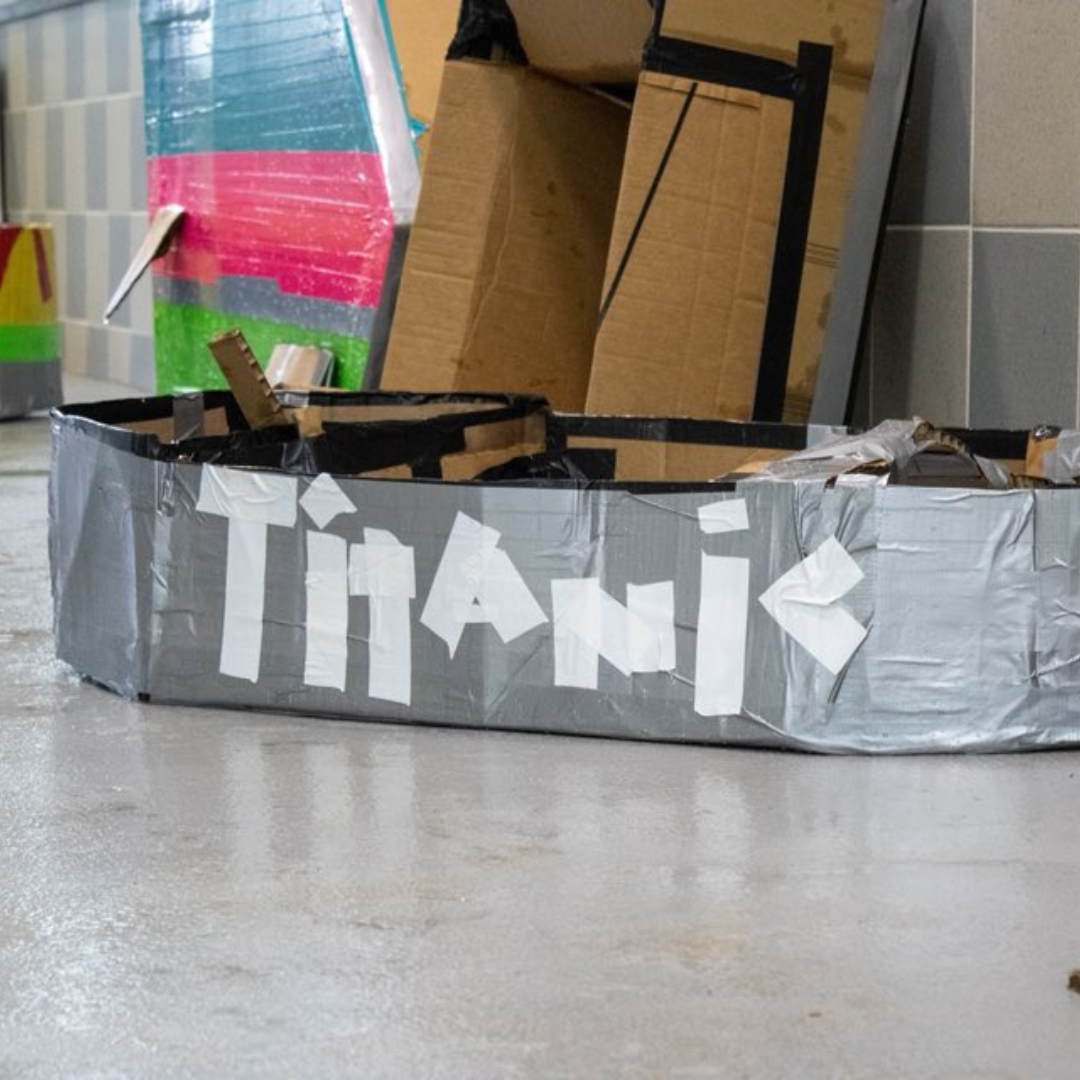 Cardboard boat named the Titanic