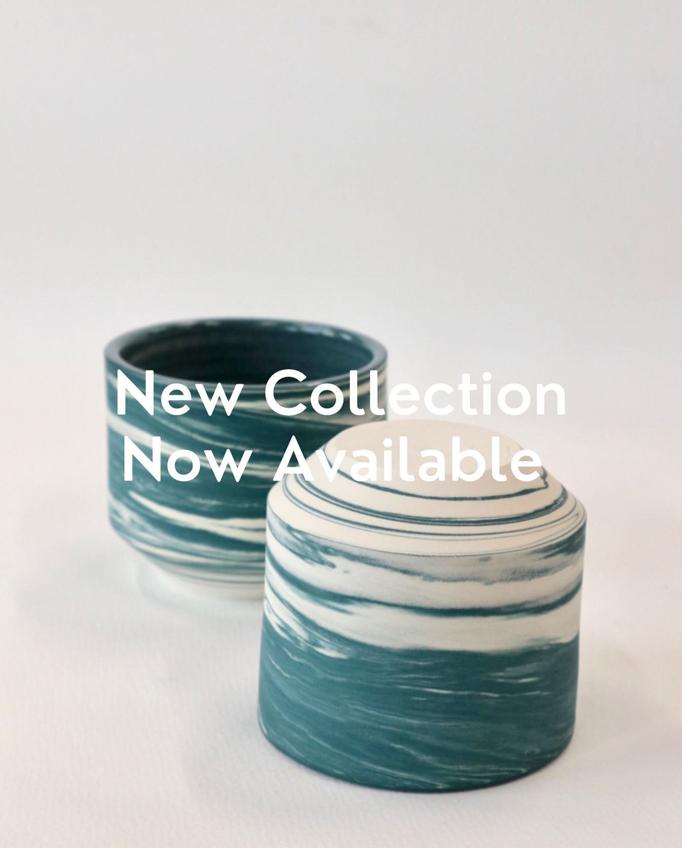 I have a new collection of unique marbled cups, available to buy at www.rawwares.co.uk
Made using a mixture of white and teal-stained stoneware clays, they each have a one-off pattern and each cup is unique in form too. They&rsquo;re glazed on the in
