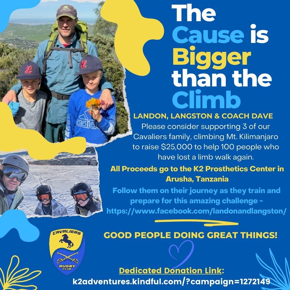 At FOTF we are proud to partner with incredible clubs, and athletes doing great things.   Today we wanted to share about Cavaliers Rugby Coach, David Pritchett, and his 2 sons Landon and Langston. They have been training to hike Mt. Kilimanjaro to ra