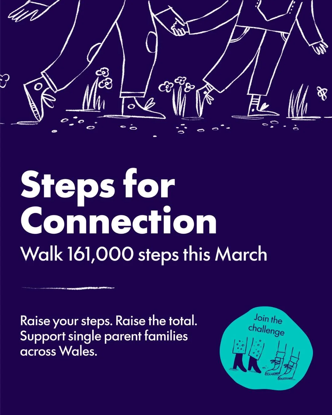 Everyone knows a single parent.

Single parent families make up one in four families in Wales, yet they remain one of the most under-supported communities. 

That&rsquo;s why this March we&rsquo;re taking on Steps for Connection - walking 161,000 ste