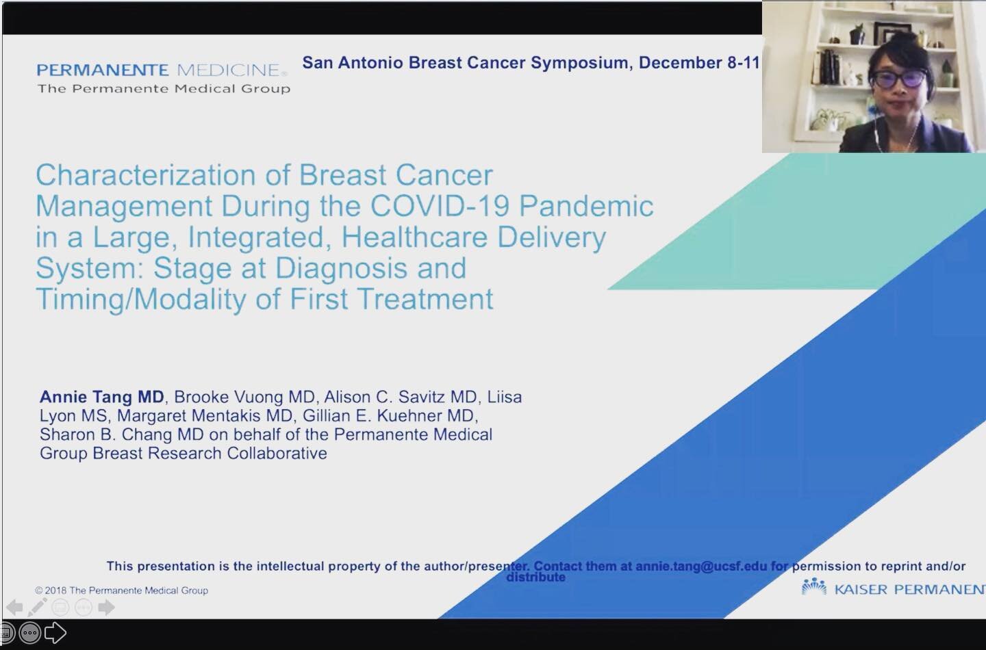 Research resident, Dr. Annie Tang, presenting timely research on the impact of COVID-19 on Breast Cancer at the San Antonio Breast Cancer Symposium #SABCS20 #futurebreastsurgeon