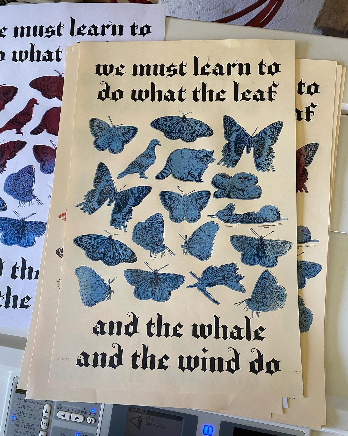 💌🐋what can we learn from wind and leaves and whales? what can we learn from them about singing, and disruption, change, land and water and breathing? inspired by words by Ursula K Le Guin today, practicing riso printing with @vanwaring &amp; @larry