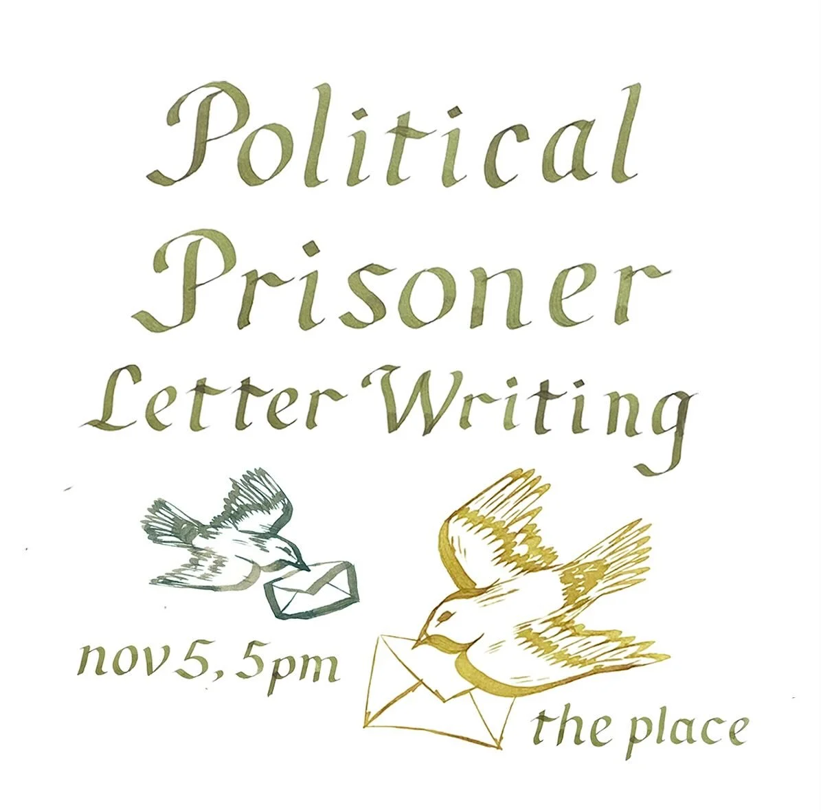 ⛓️&zwj;💥political prisoner letter writing night✉️
(all prisoners are political prisoners!)
wednesday, november 5th at 5pm
no experience necessary, just bring yourself
masks provided
📍the place, grand hotel (dm for address)
🕊️ art in second slide b
