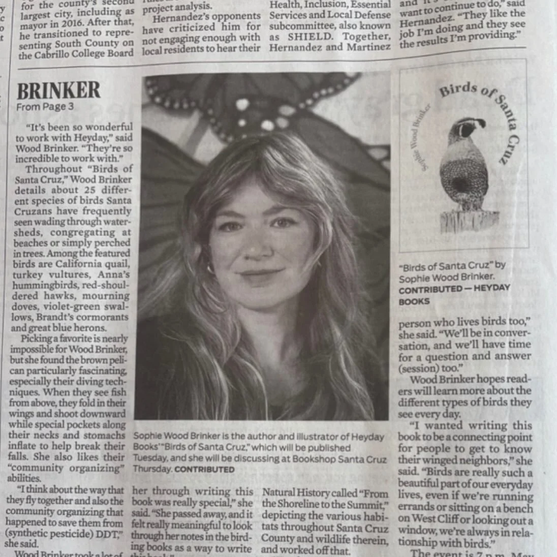 Thank you to the @scsentinel for writing about Birds of Santa Cruz. I can&rsquo;t believe it comes out tomorrow! When I started talking with @m_satris about writing this, 3 years ago, this day felt so far away. This book was written in community and 