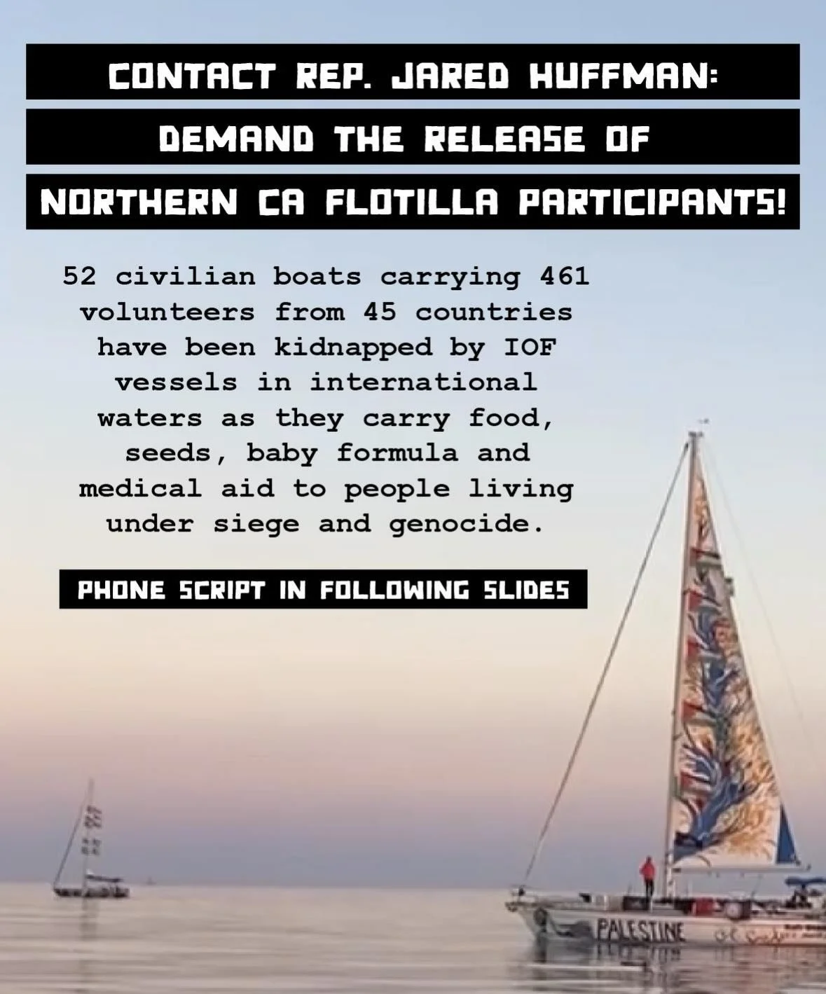 ‼️ 52 civilian boats carrying 461 volunteers from 45 countries have been kidnapped by IOF vessels in international waters as they carry food, seeds, baby formula and medical aid to people living under siege and genocide. Included in those kidnapped a