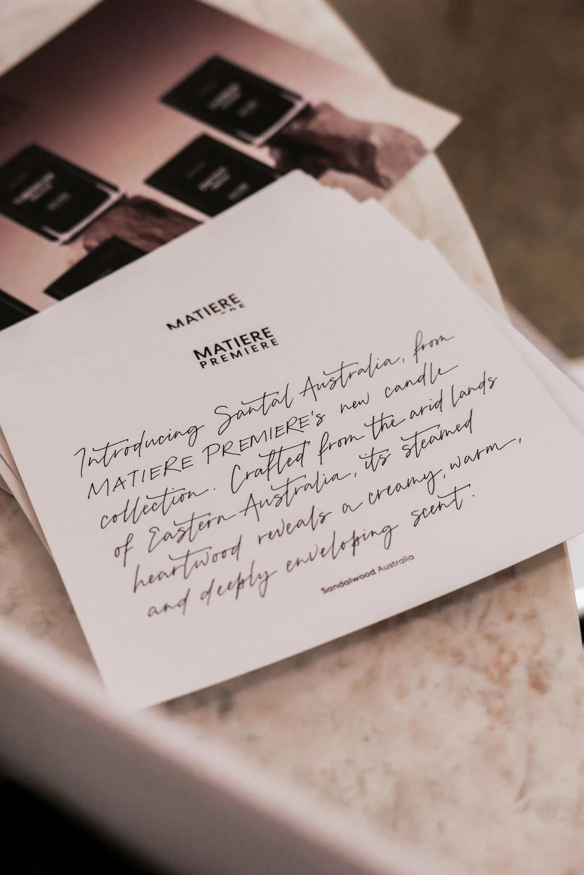 handwritten card for media launch and gifting for Mature Premiere